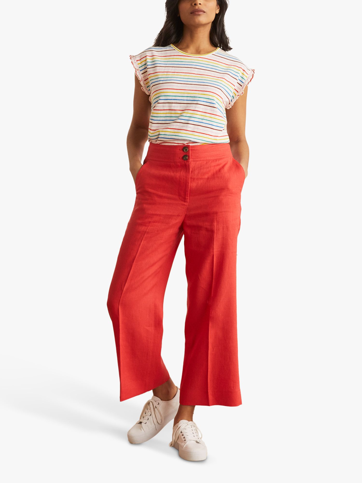 Boden Faye Breton Stripe Cotton T-Shirt, Rainbow