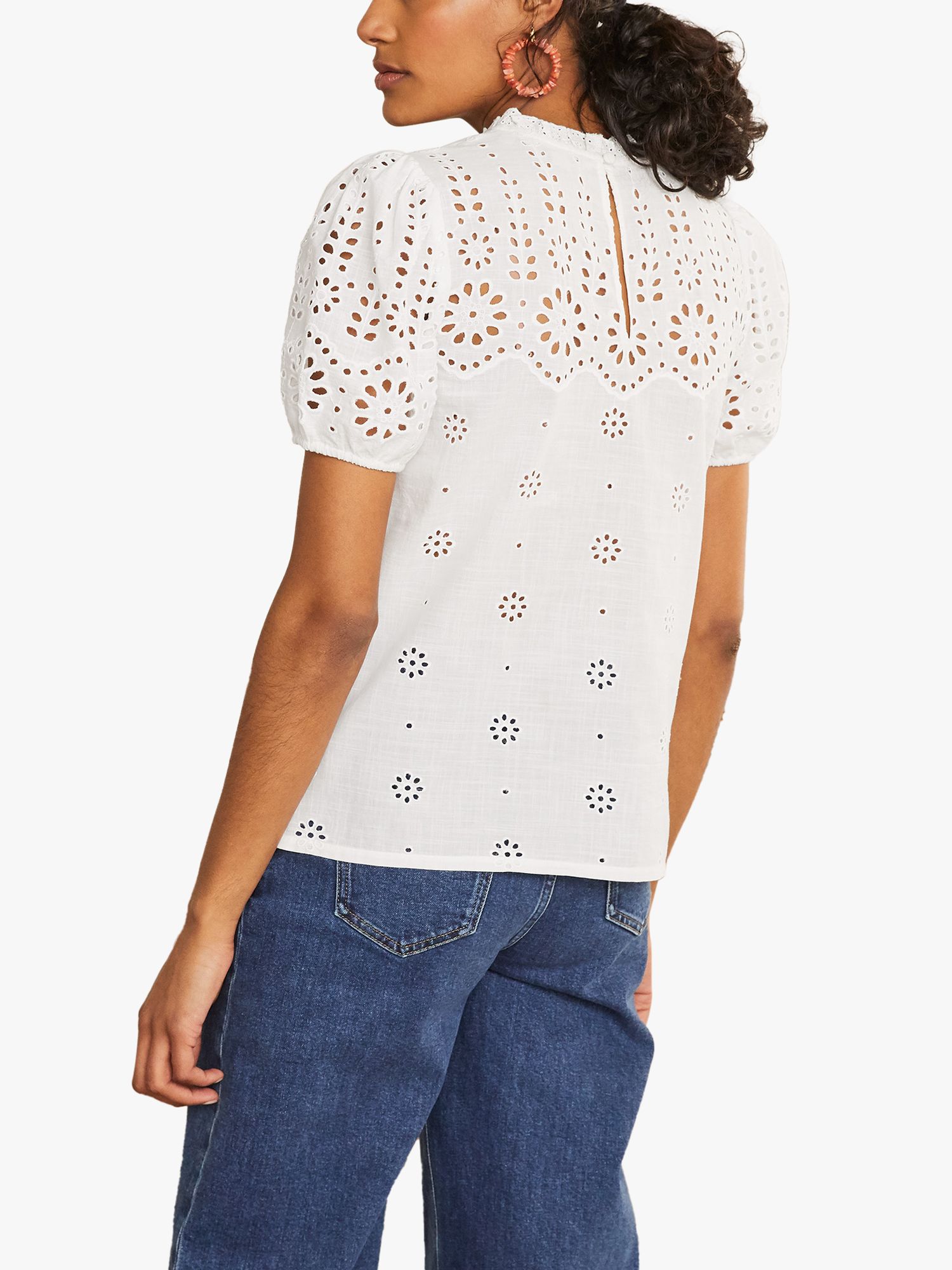 Boden Altheda Broderie Top, White at John Lewis & Partners