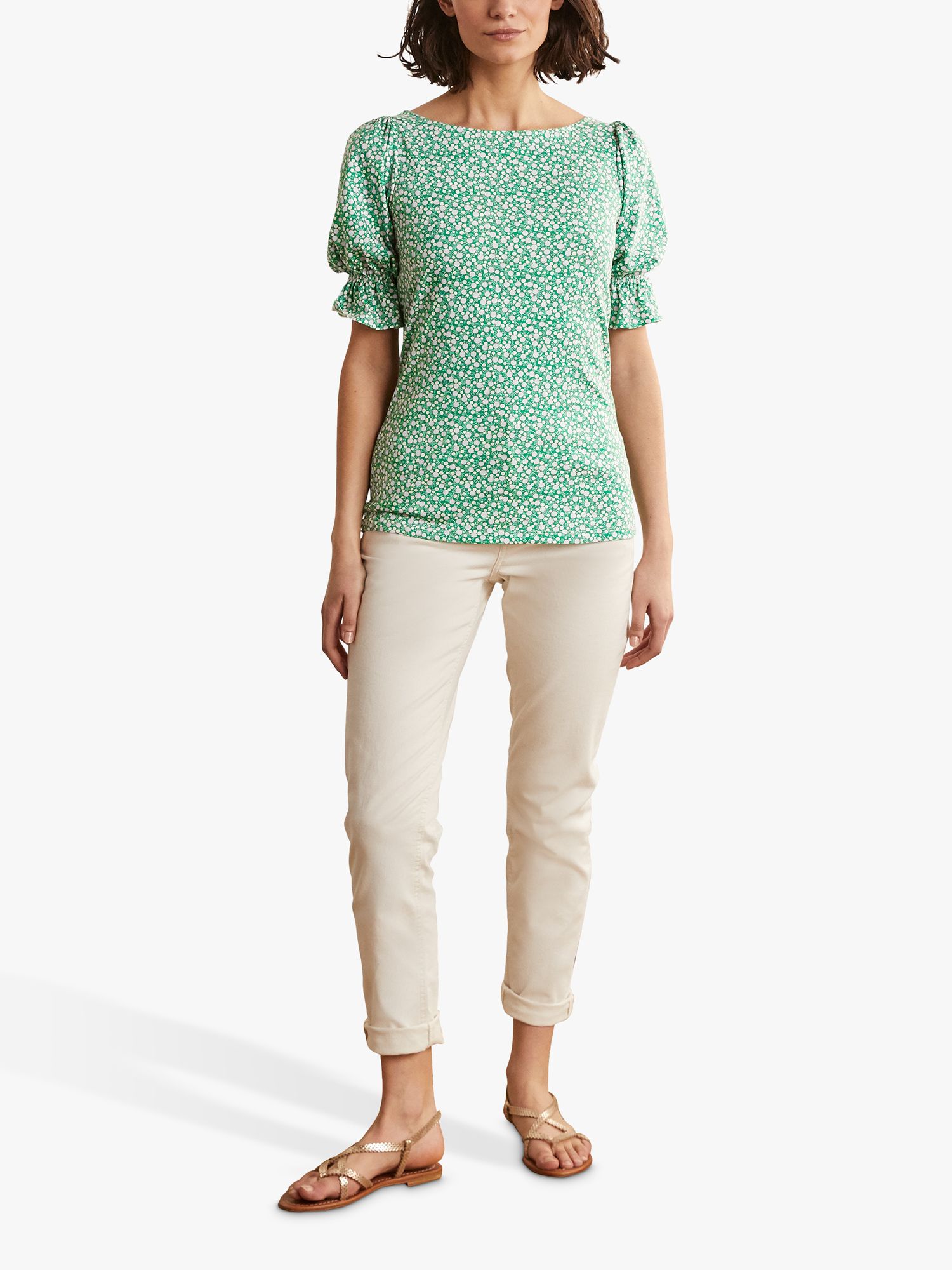 Boden Georgia Floral Spotty Top, Green/Meadow at John Lewis & Partners