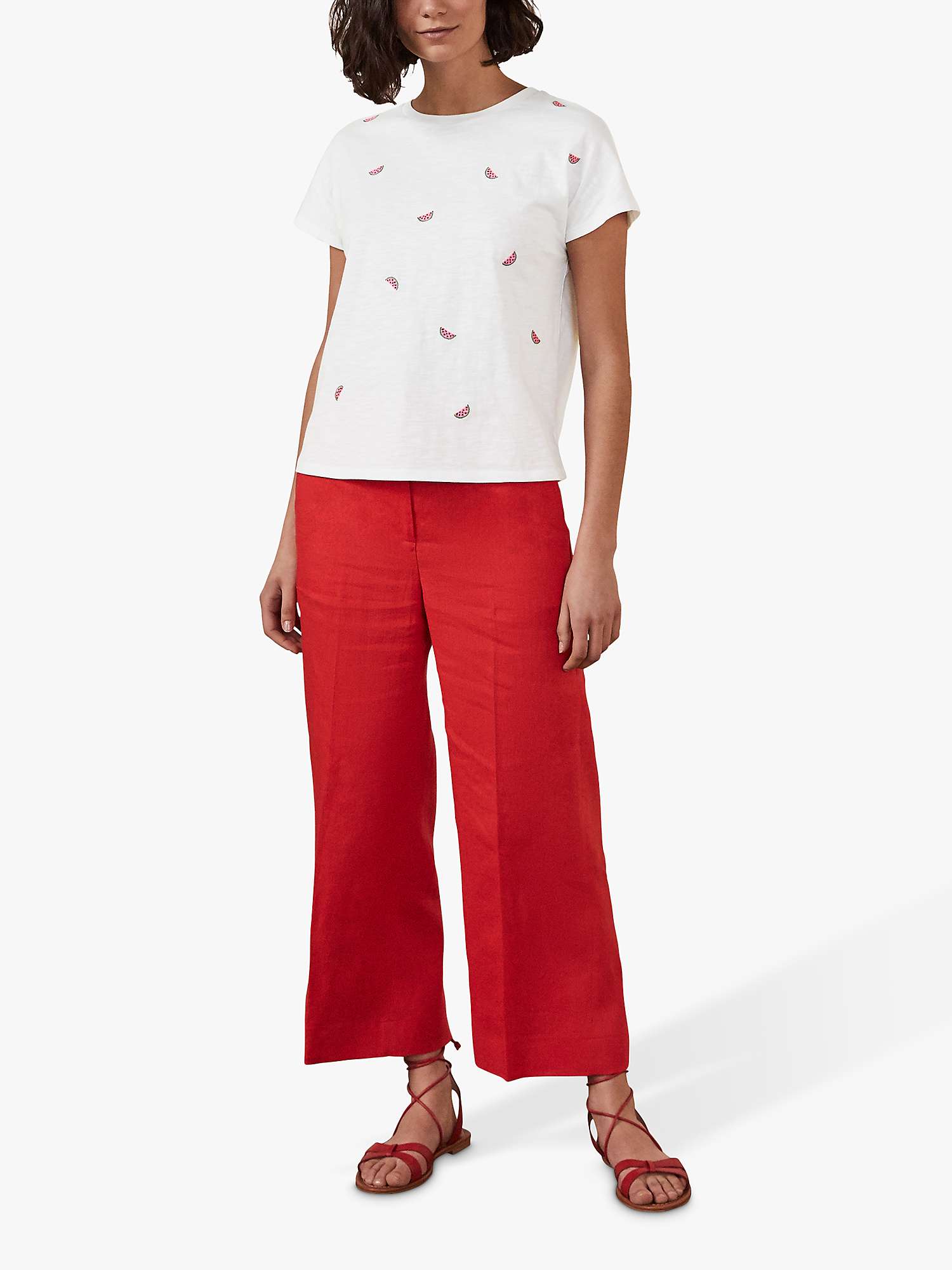 Boden Lena Embroidered Watermelon T-Shirt, White at John Lewis & Partners