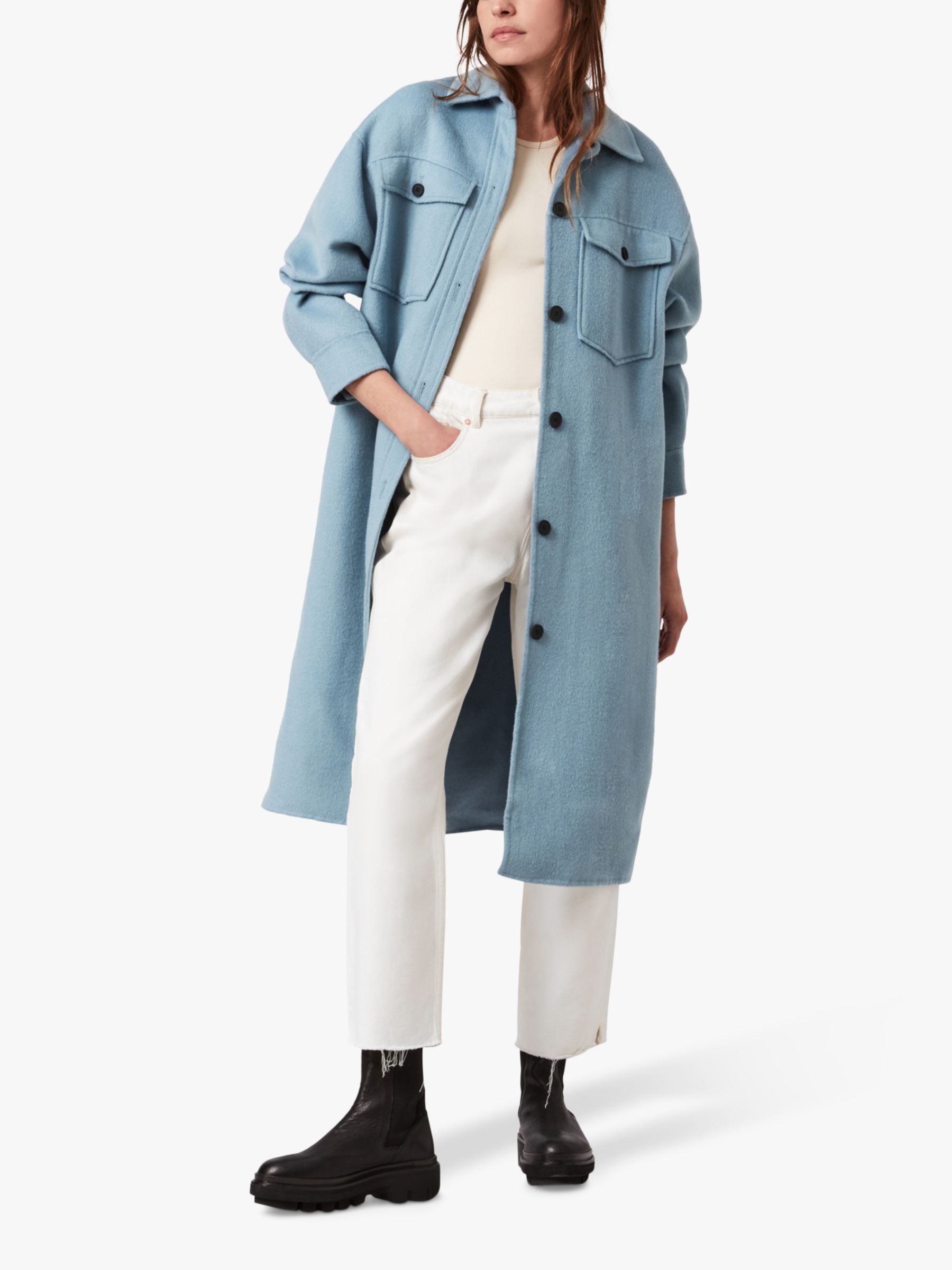 AllSaints Edith Wool Blend Coat, Fern Blue