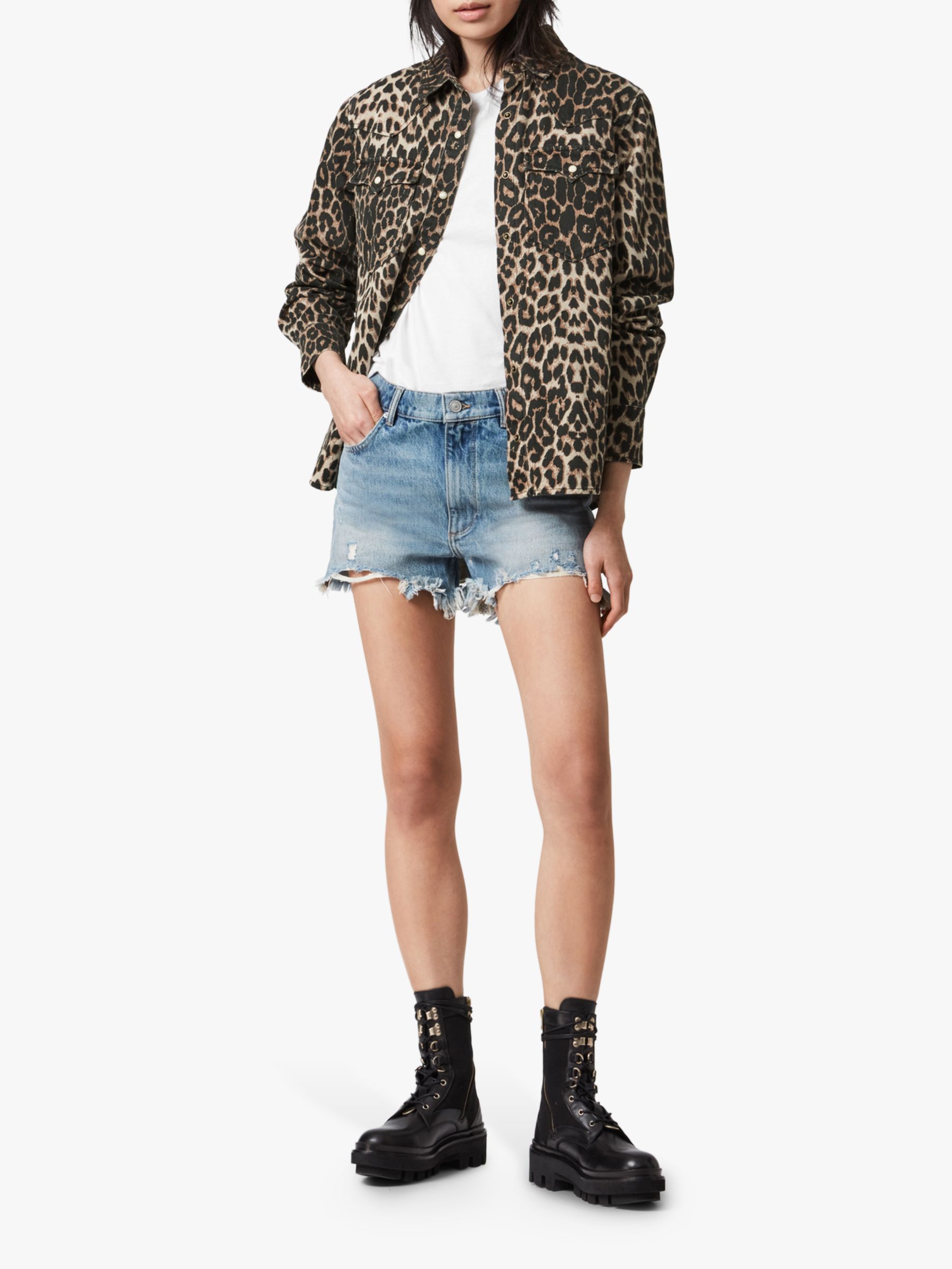 AllSaints Ezra Leopard Print Shirt, Yellow/Multi