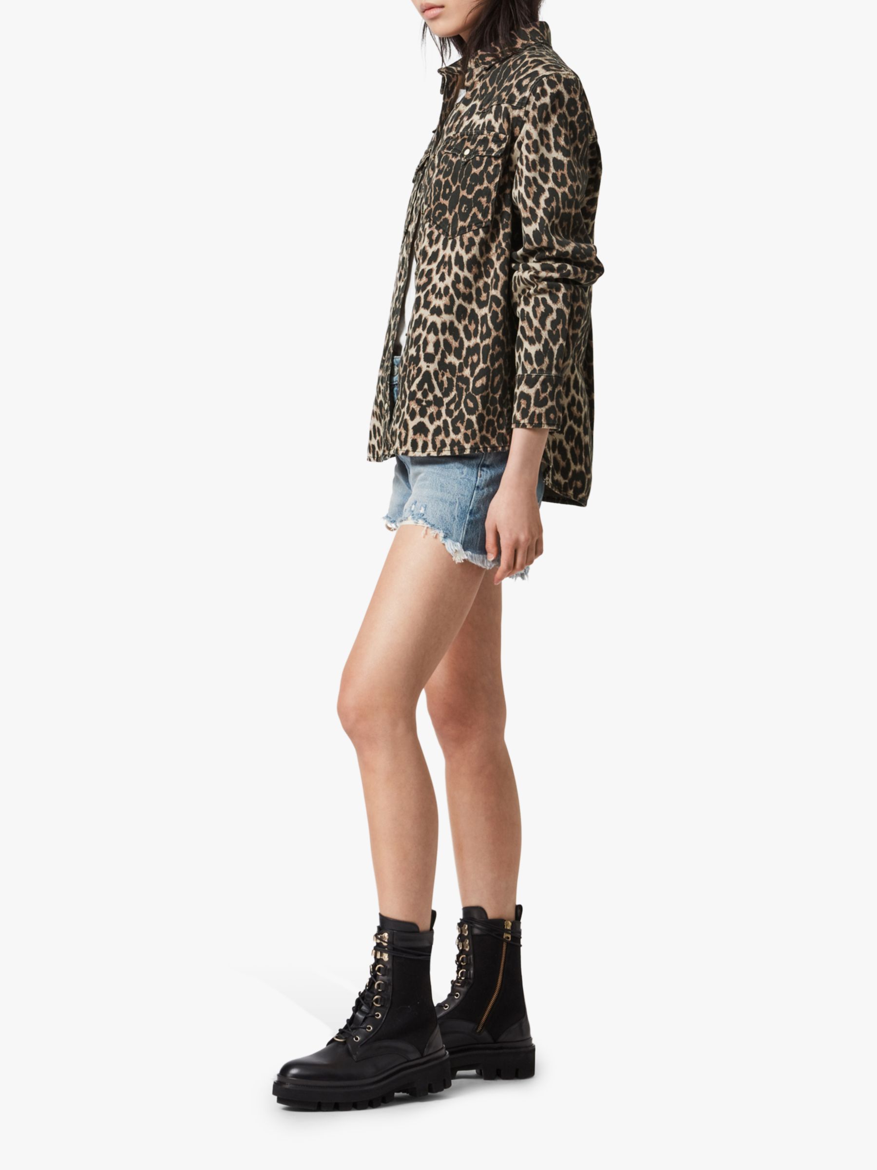 AllSaints Ezra Leopard Print Shirt, Yellow/Multi