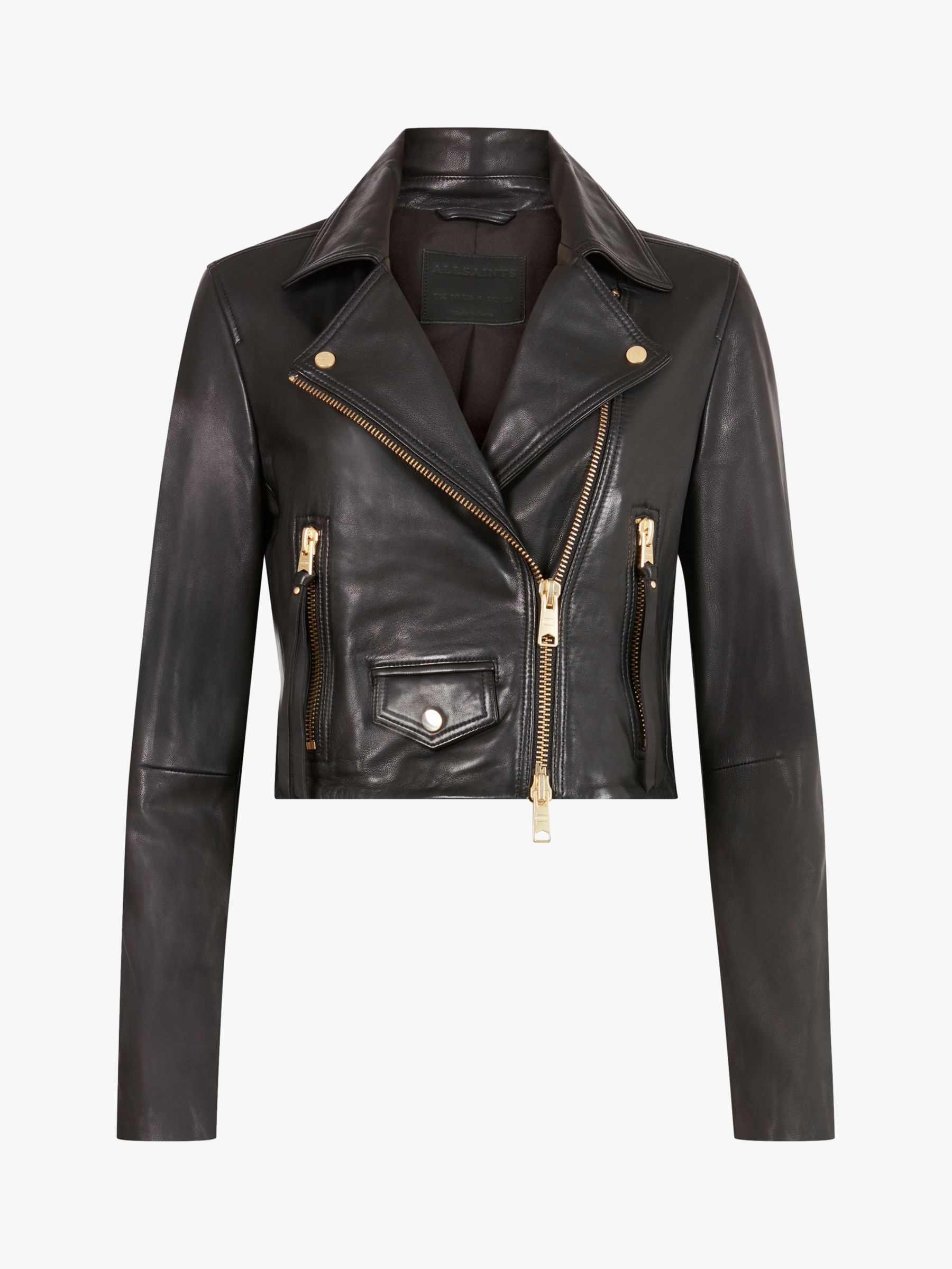 AllSaints Elora Leather Biker Jacket, Black | John Lewis Womens Leather ...