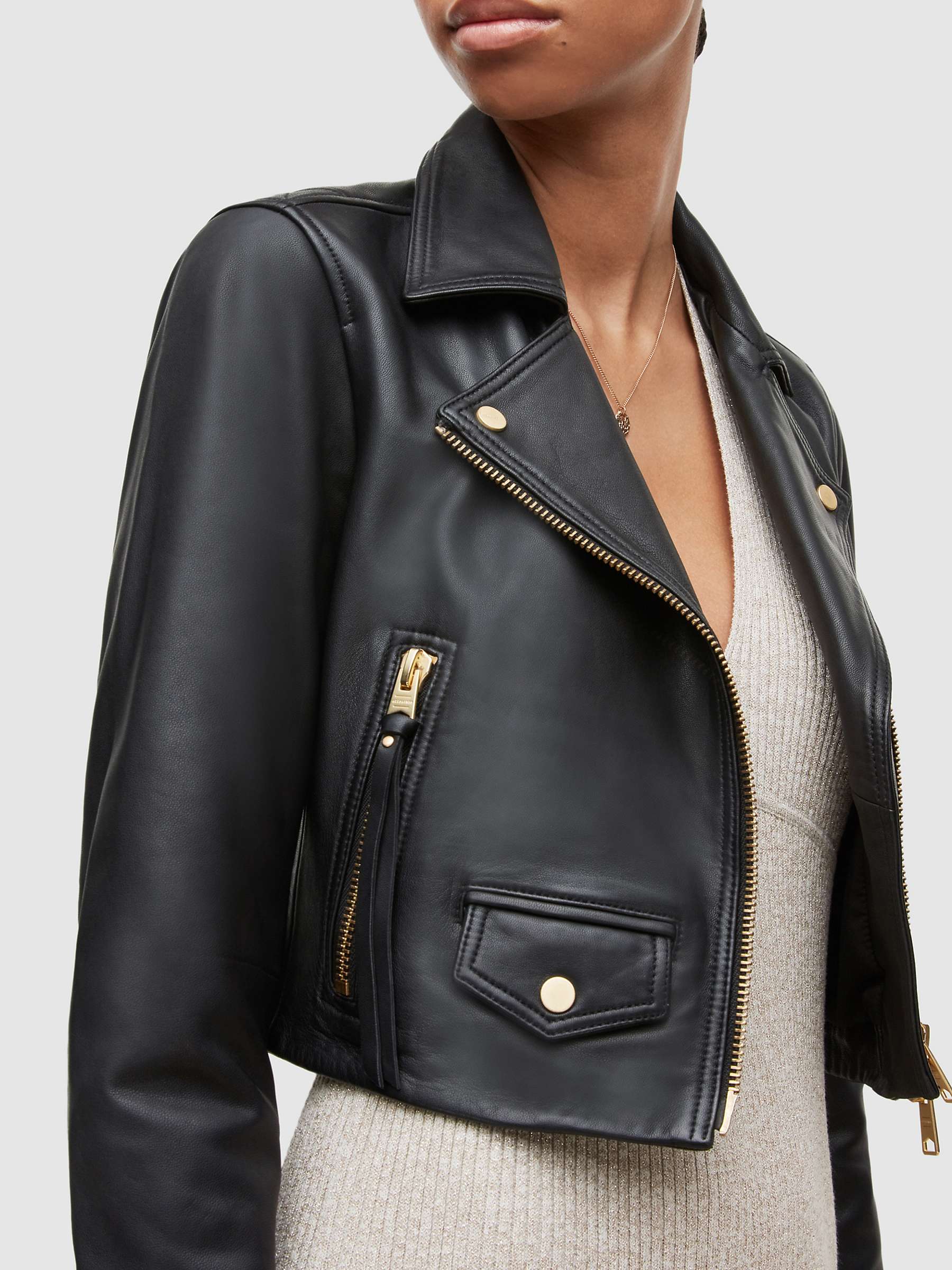 Buy AllSaints Elora Leather Biker Jacket, Black Online at johnlewis.com