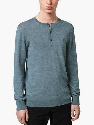 AllSaints Mode Wool Henley T-Shirt,Twilight Blue Marl