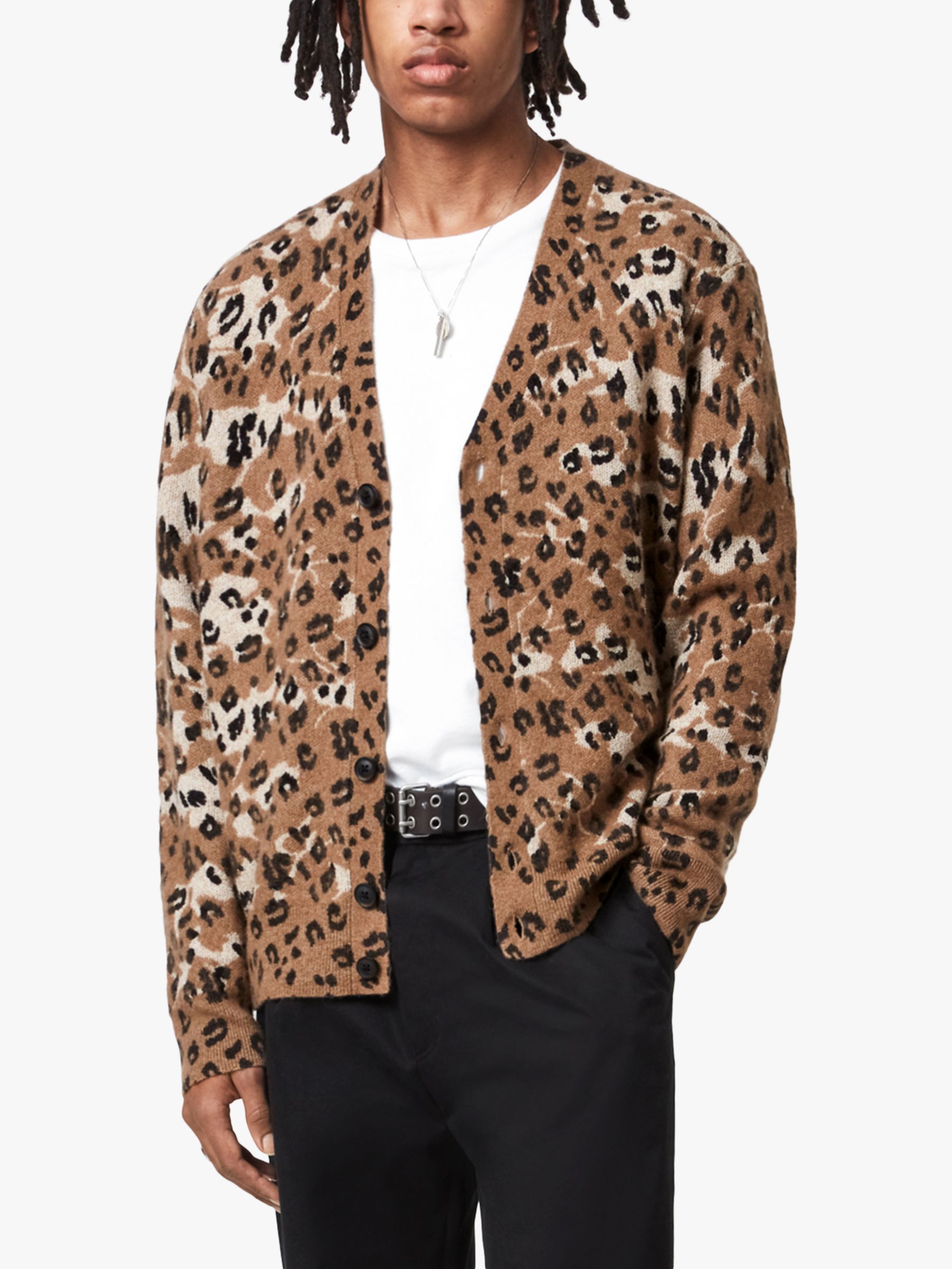 AllSaints Camo Cat Cardigan, Acorn Brown