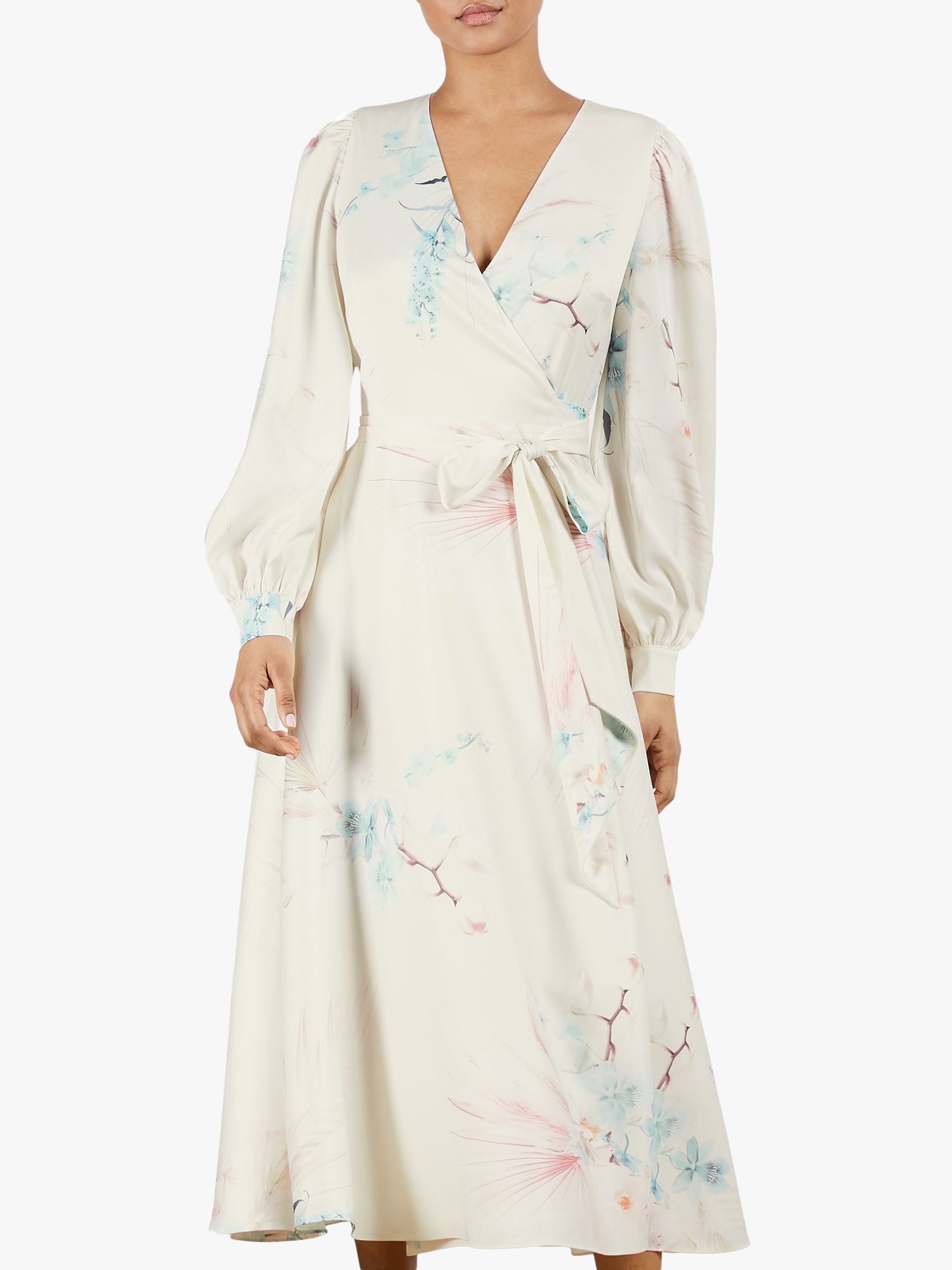 Ted Baker Flosssi Floral Print Wrap Dress, Cream