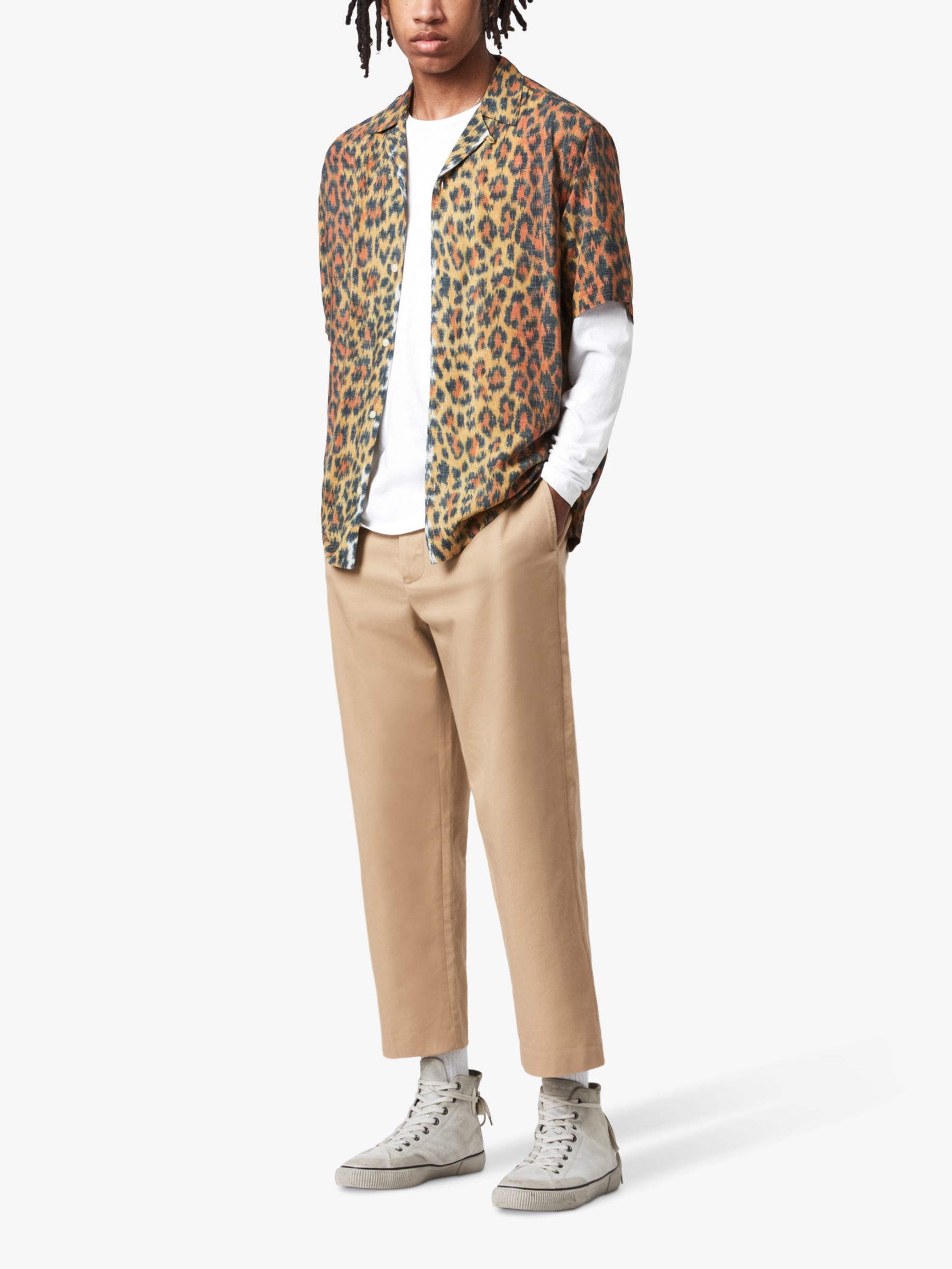 AllSaints Colt Leopard Print Short Sleeved Shirt, Yellow