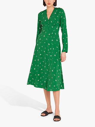 Finery Lilly Cherry Print Tea Dress, Green/Cherry Ditsy