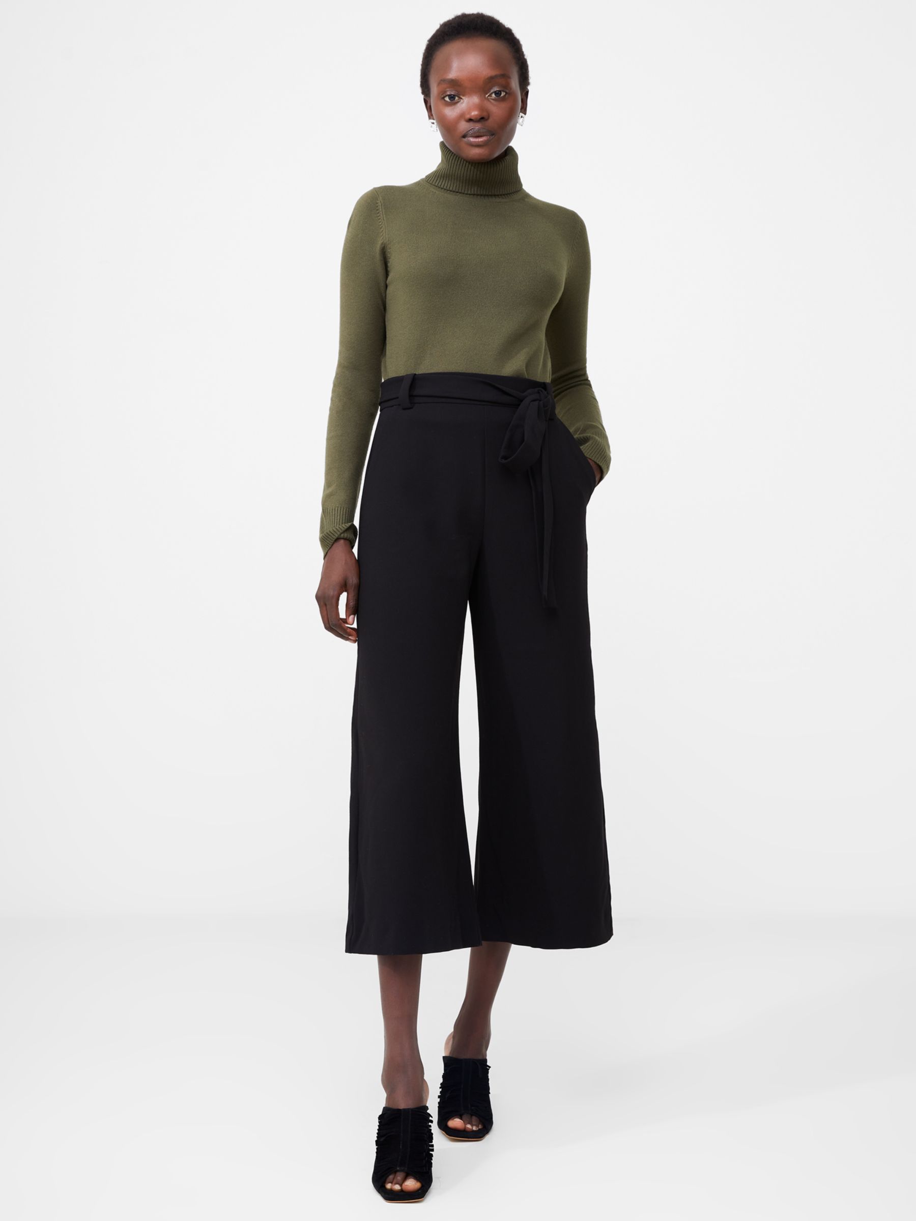 French Connection Whisper Belted Culottes, Black, 6