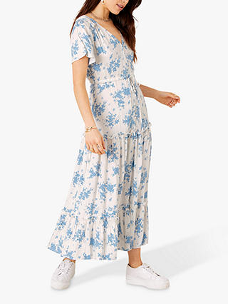 Monsoon Floral Print Tiered Maxi Dress, Ivory