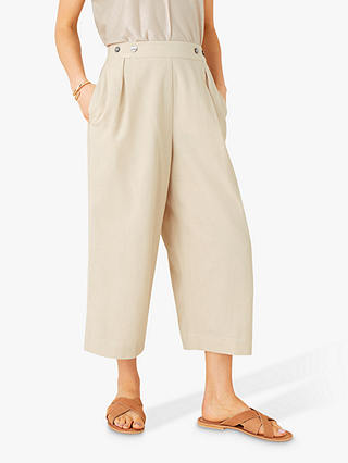 Monsoon Linen Blend Cropped Trousers, Natural