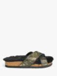 AND/OR Suede Snakeskin Strap Slider Slippers, Gold