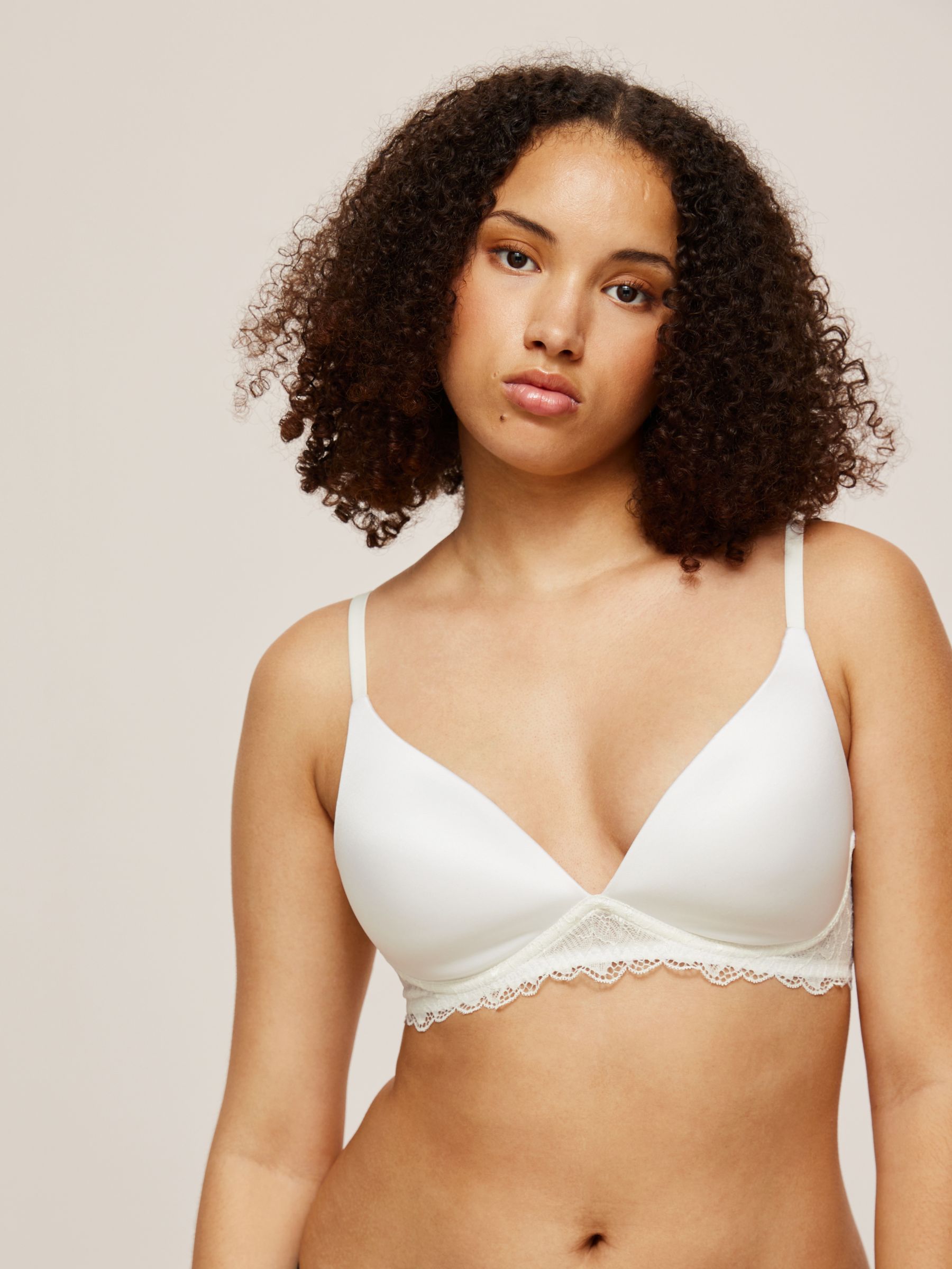 John Lewis ANYDAY Willow Lace Detail Non-Wired Bra, Ivory at John Lewis &  Partners