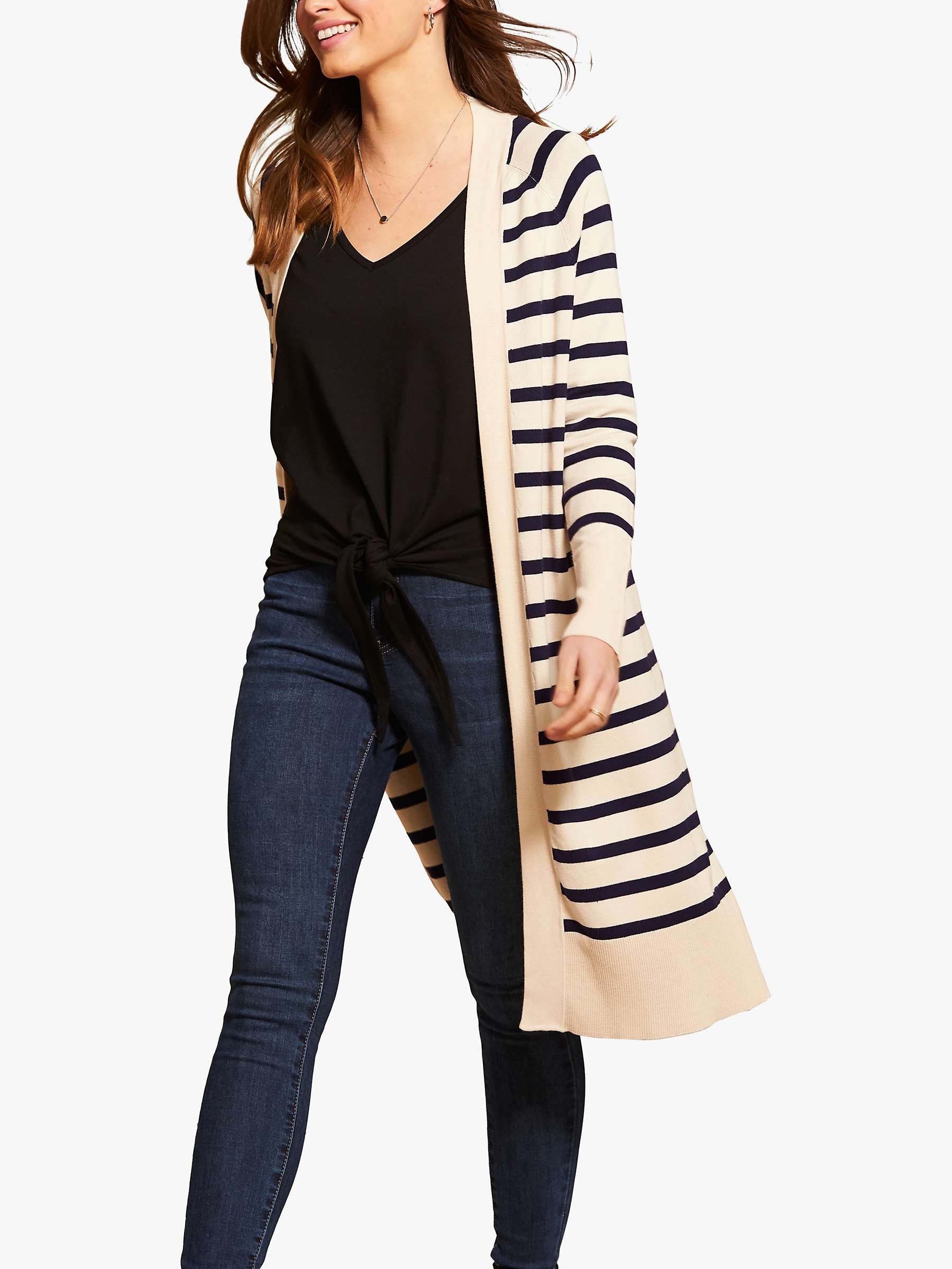 Buy Sosandar Striped Longline Knitted Cardigan, Cream/Navy Online at johnlewis.com