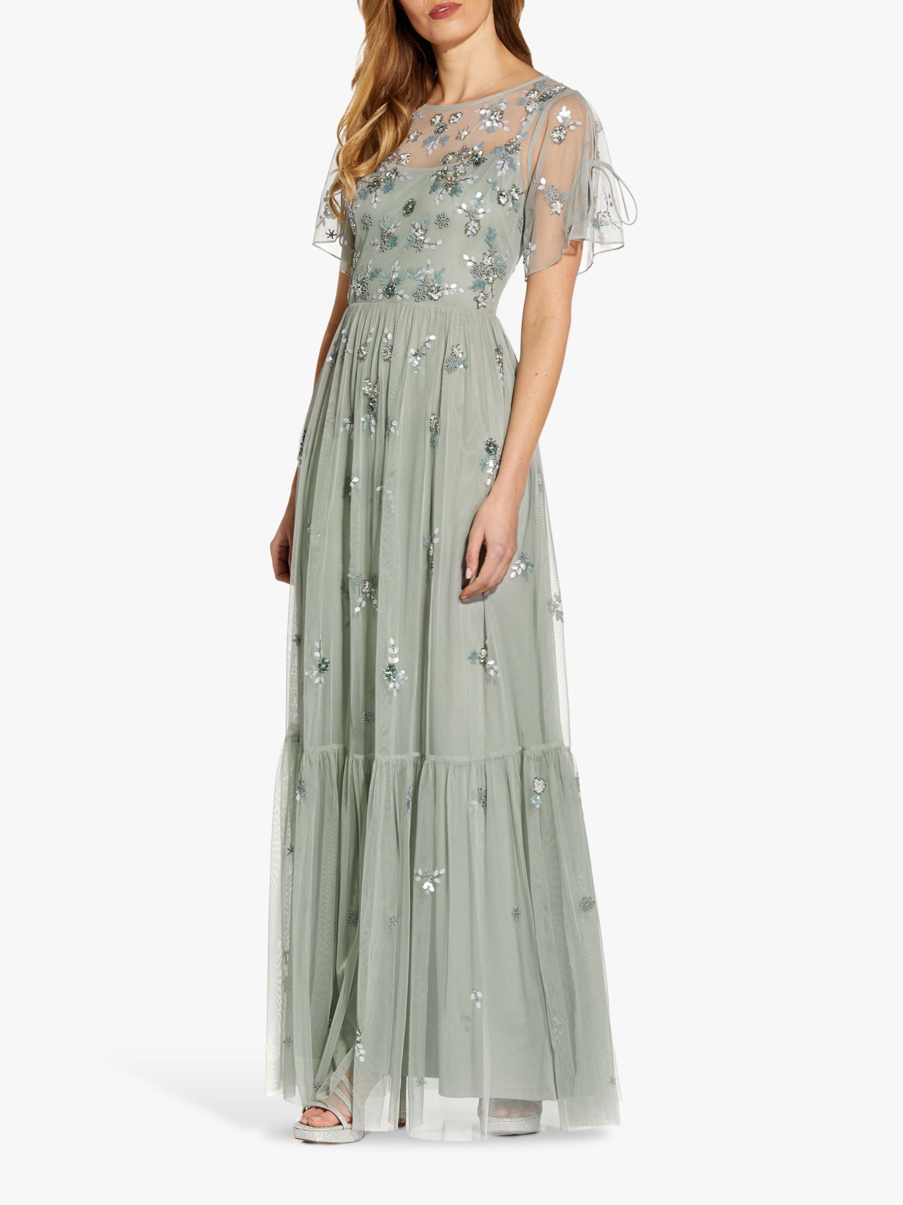 Adrianna Papell Beaded Mesh Maxi Dress, Frosted Sage at John Lewis ...