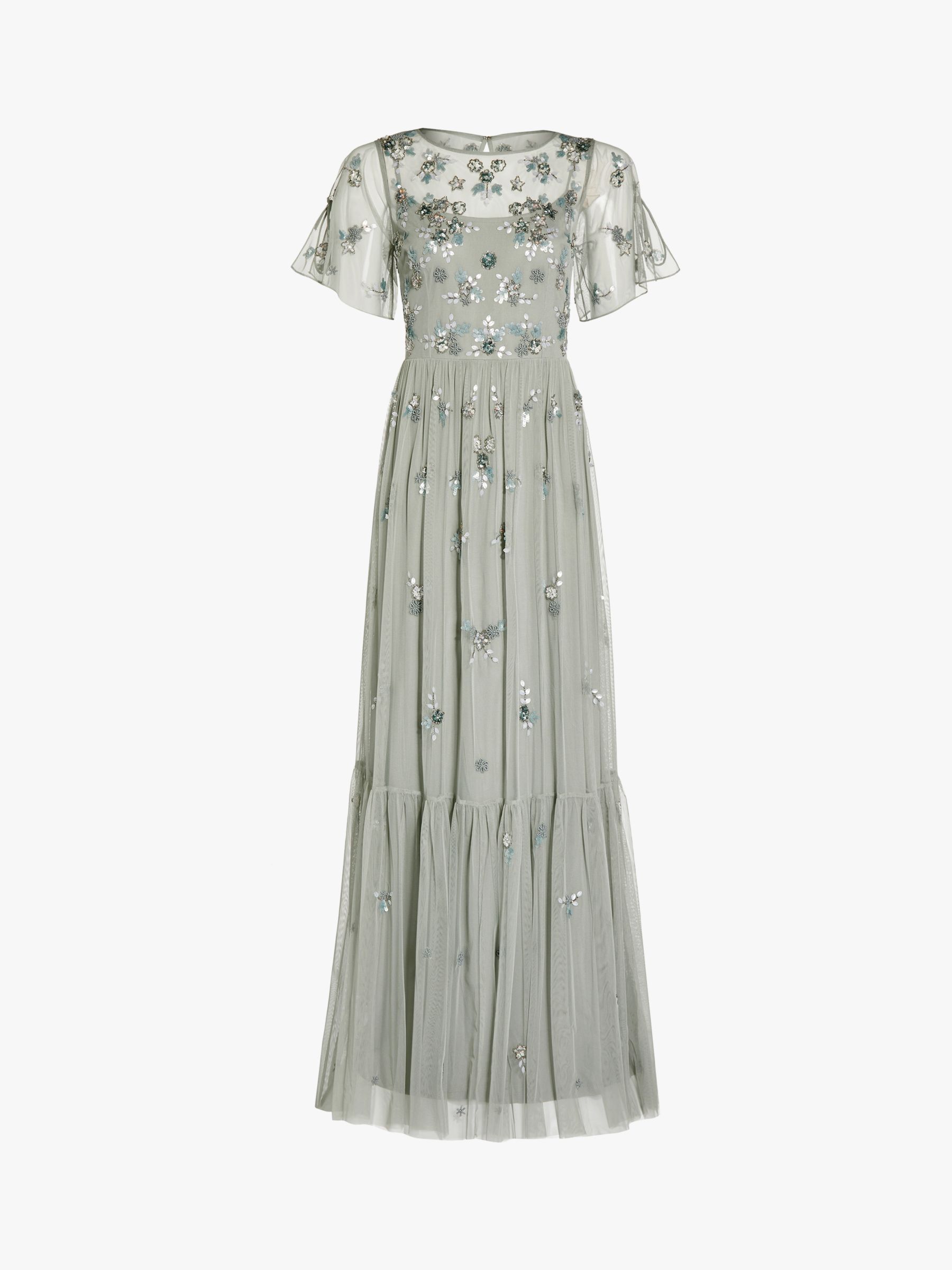 Adrianna Papell Beaded Mesh Maxi Dress, Frosted Sage at John Lewis ...