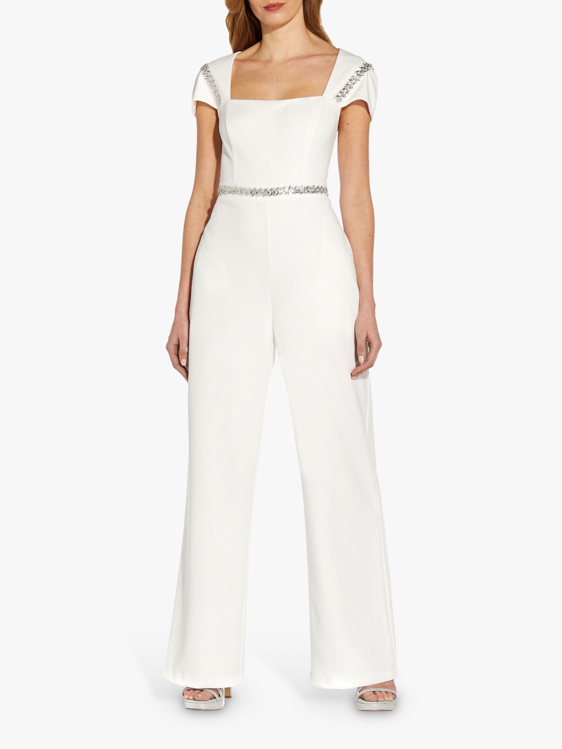 Adrianna Papell Beaded Crepe Jumpsuit, Ivory at John Lewis & Partners