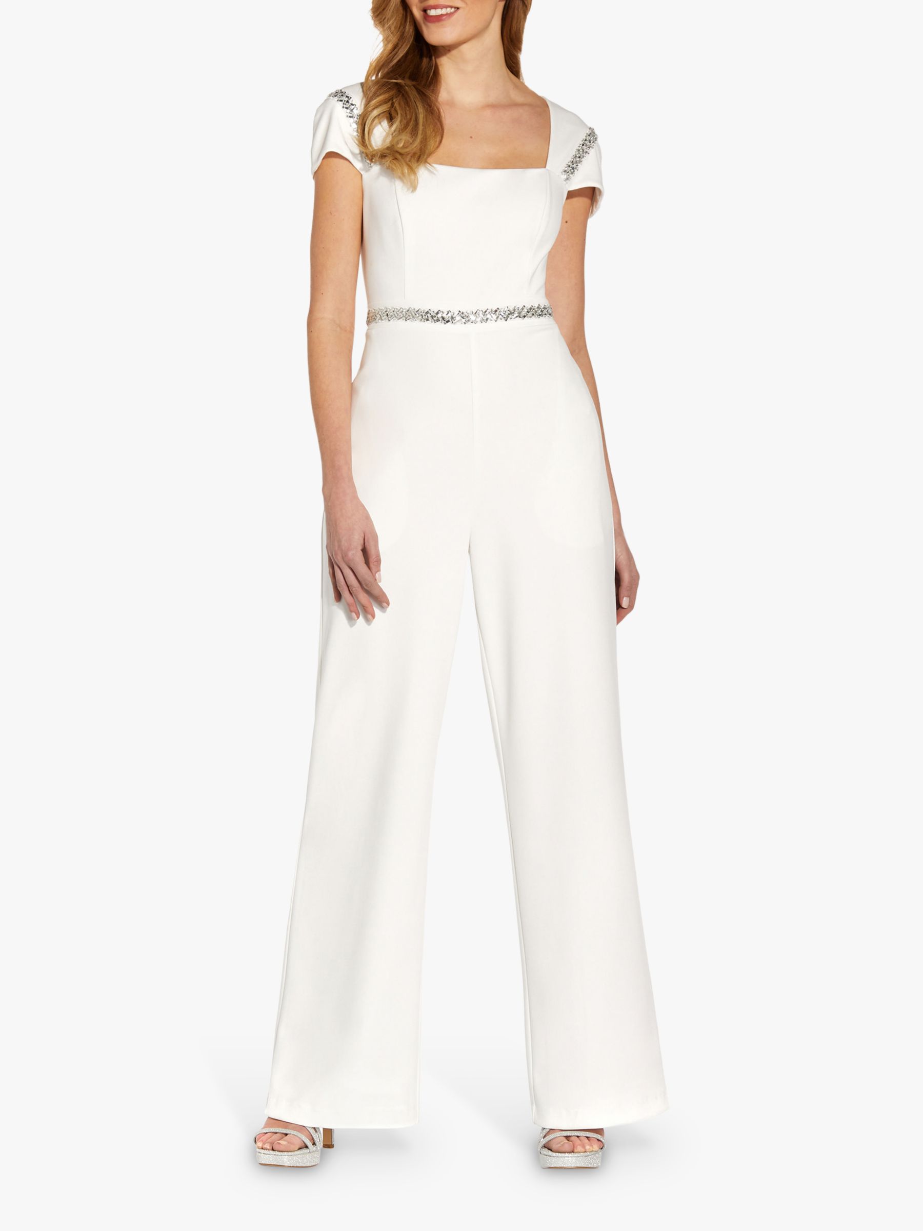 Adrianna Papell Beaded Crepe Jumpsuit, Ivory at John Lewis & Partners