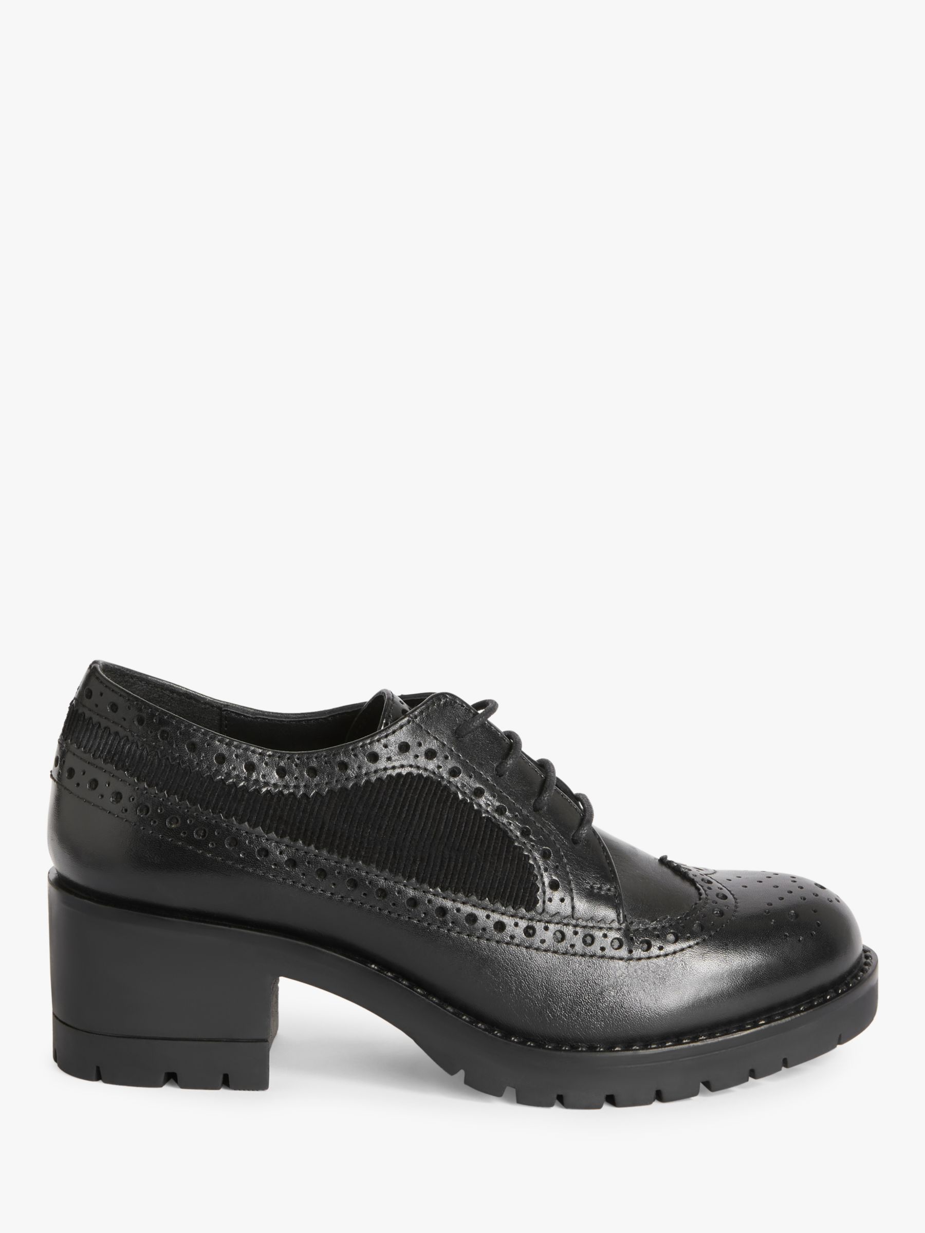 John Lewis & Partners Flavia Leather Heeled Brogue Shoes, Black at John ...