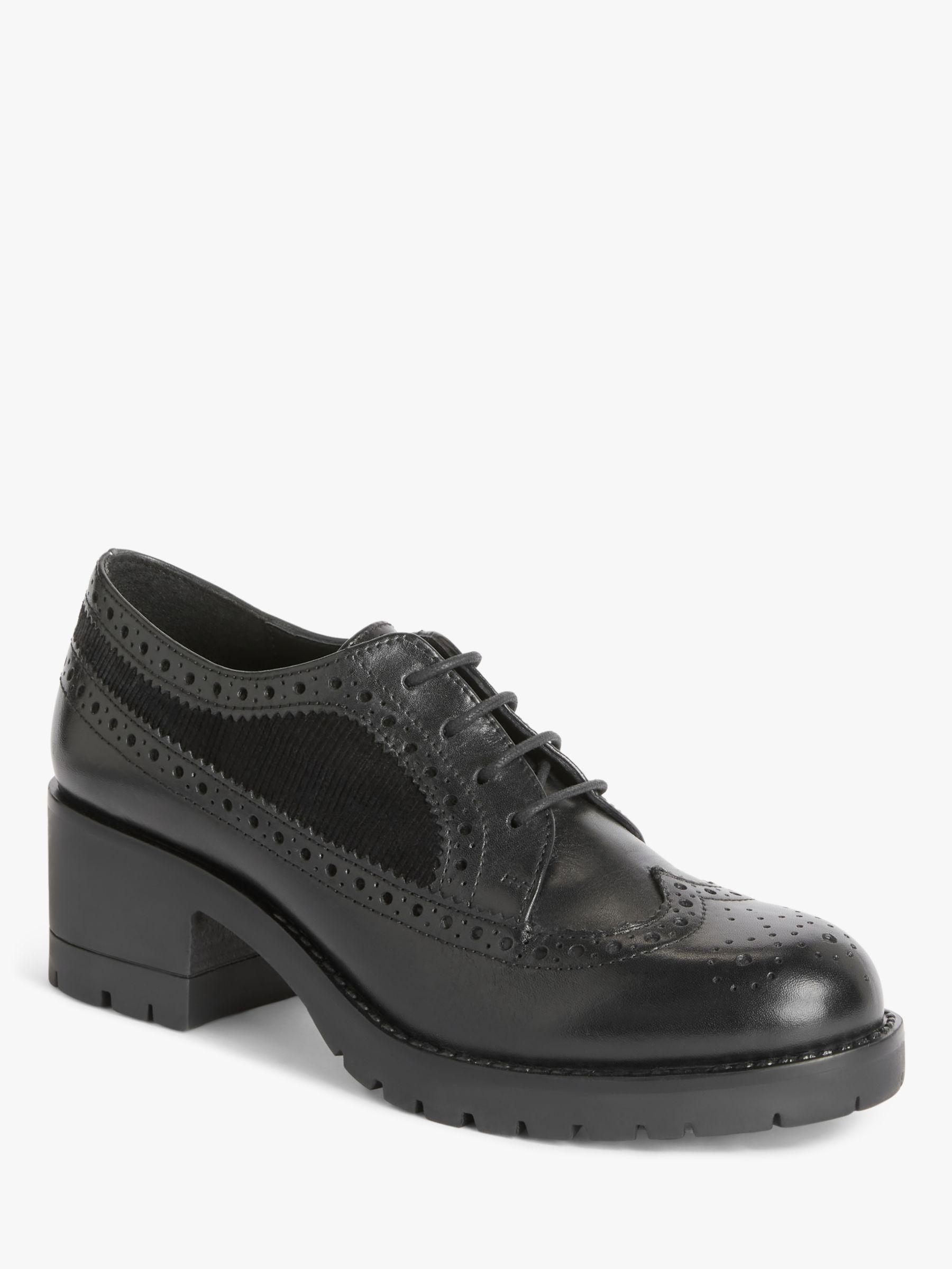John Lewis & Partners Flavia Leather Heeled Brogue Shoes, Black at John ...