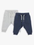 John Lewis & Partners Baby Cotton Joggers, Pack of 2, Navy/Grey