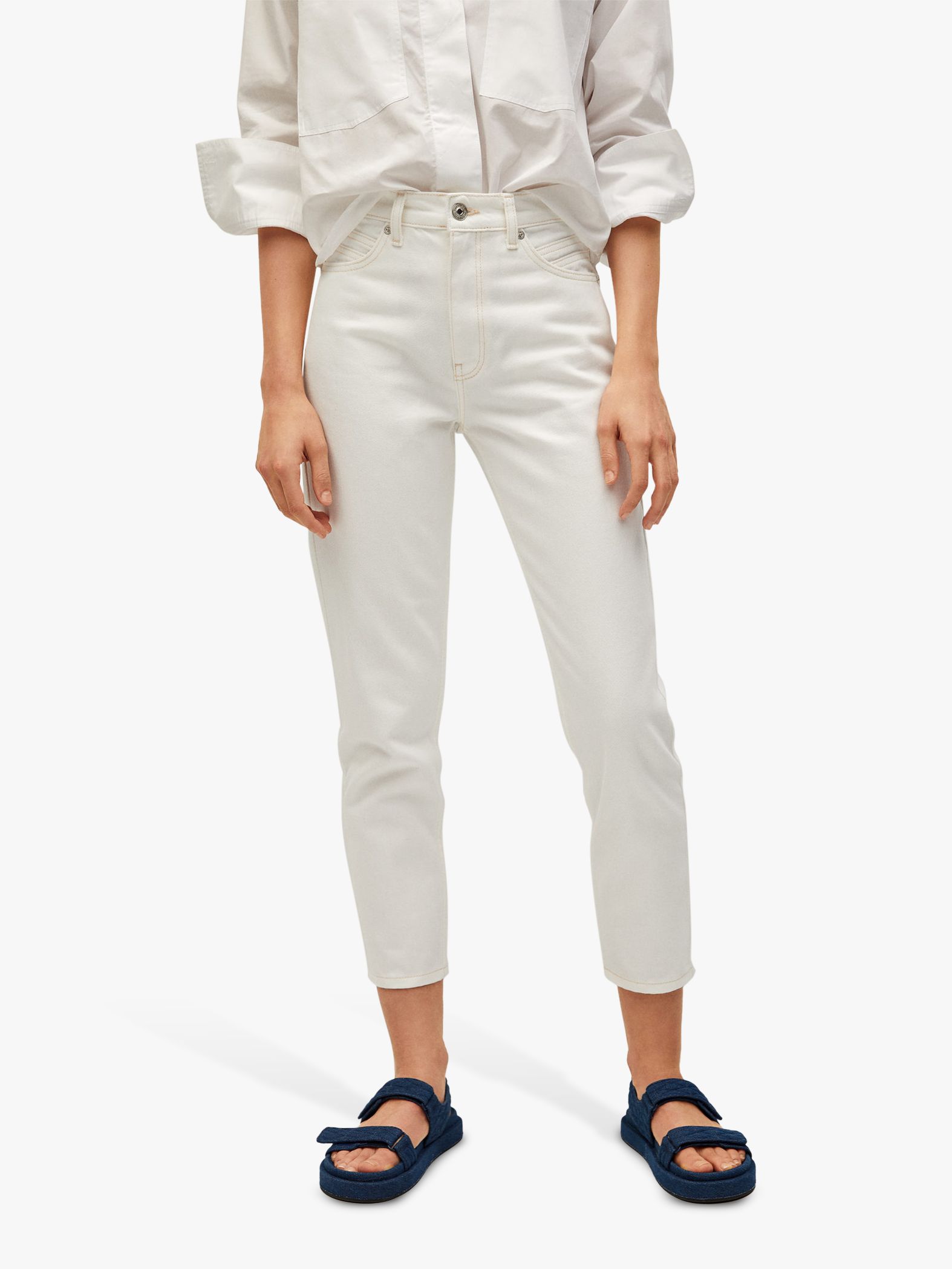 Mango Mom Fit High Waist Cropped Jeans, White at John Lewis & Partners