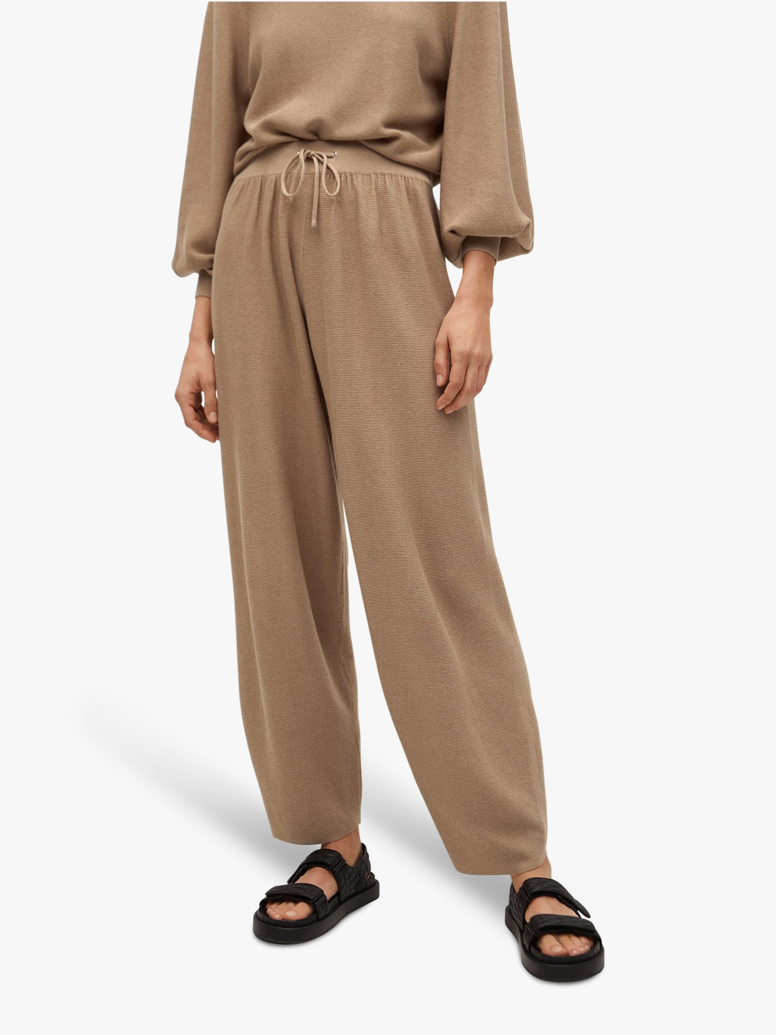 Mango Fine Knit Wide Leg Trousers, Pastel Brown at John Lewis & Partners