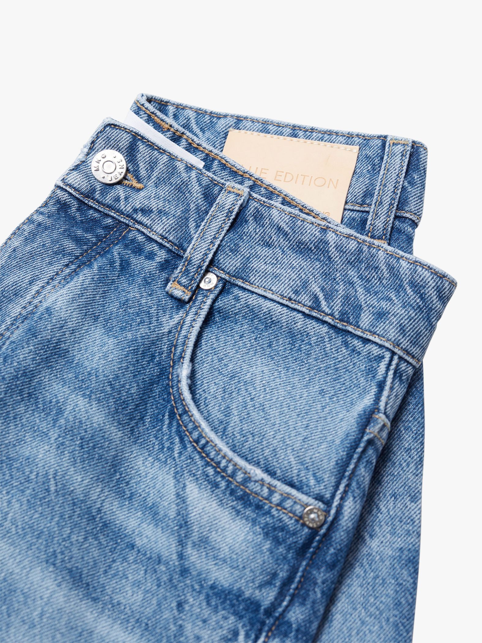 Mango Turn-Up Hem Straight Leg Jeans, Medium Blue at John Lewis & Partners