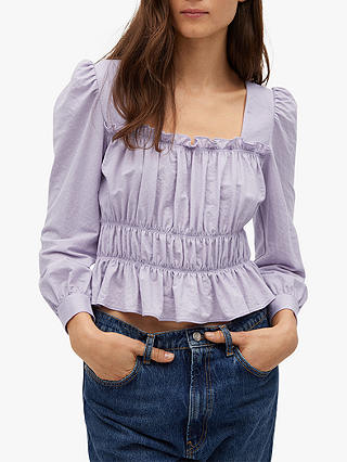 Mango Ruched Square Neck Top