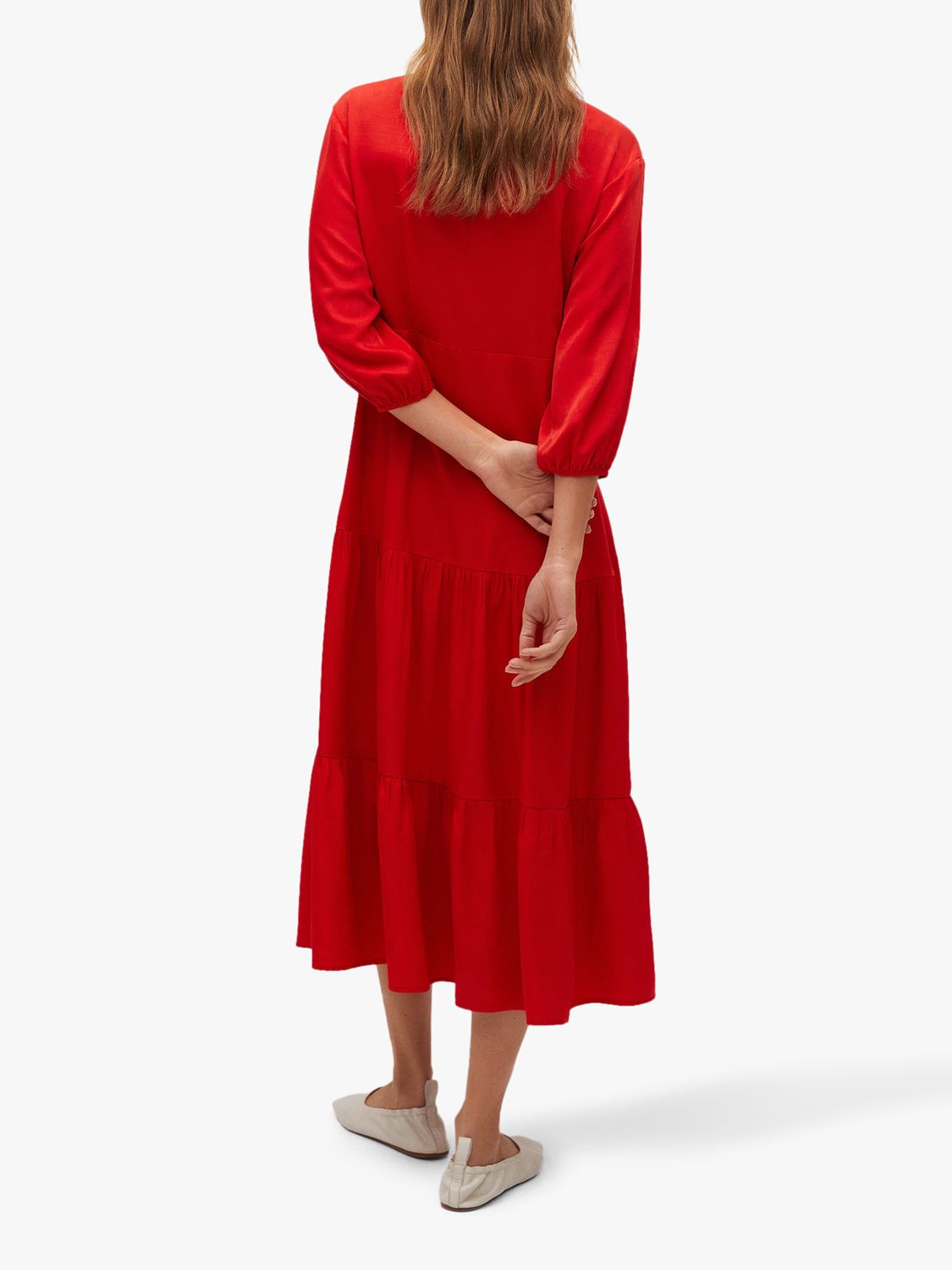 Mango Flowy Ruffle Midi Dress, Red