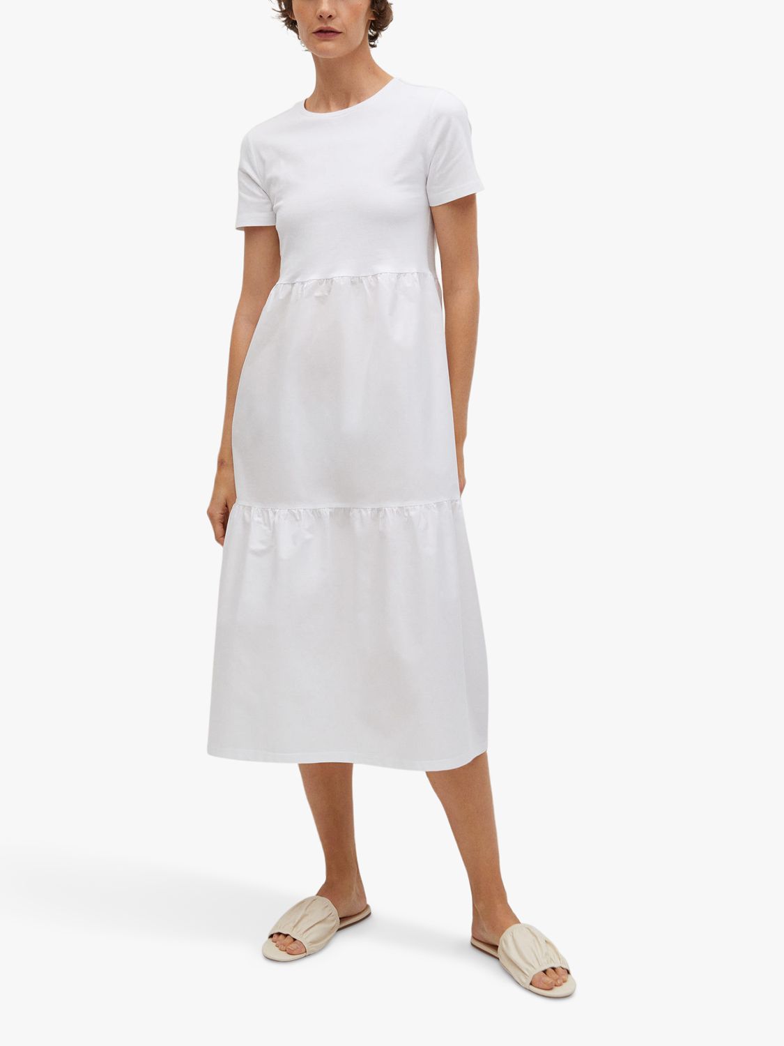 Mango Tiered Cotton Midi Dress, White