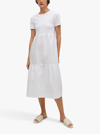 Mango Tiered Cotton Midi Dress, White