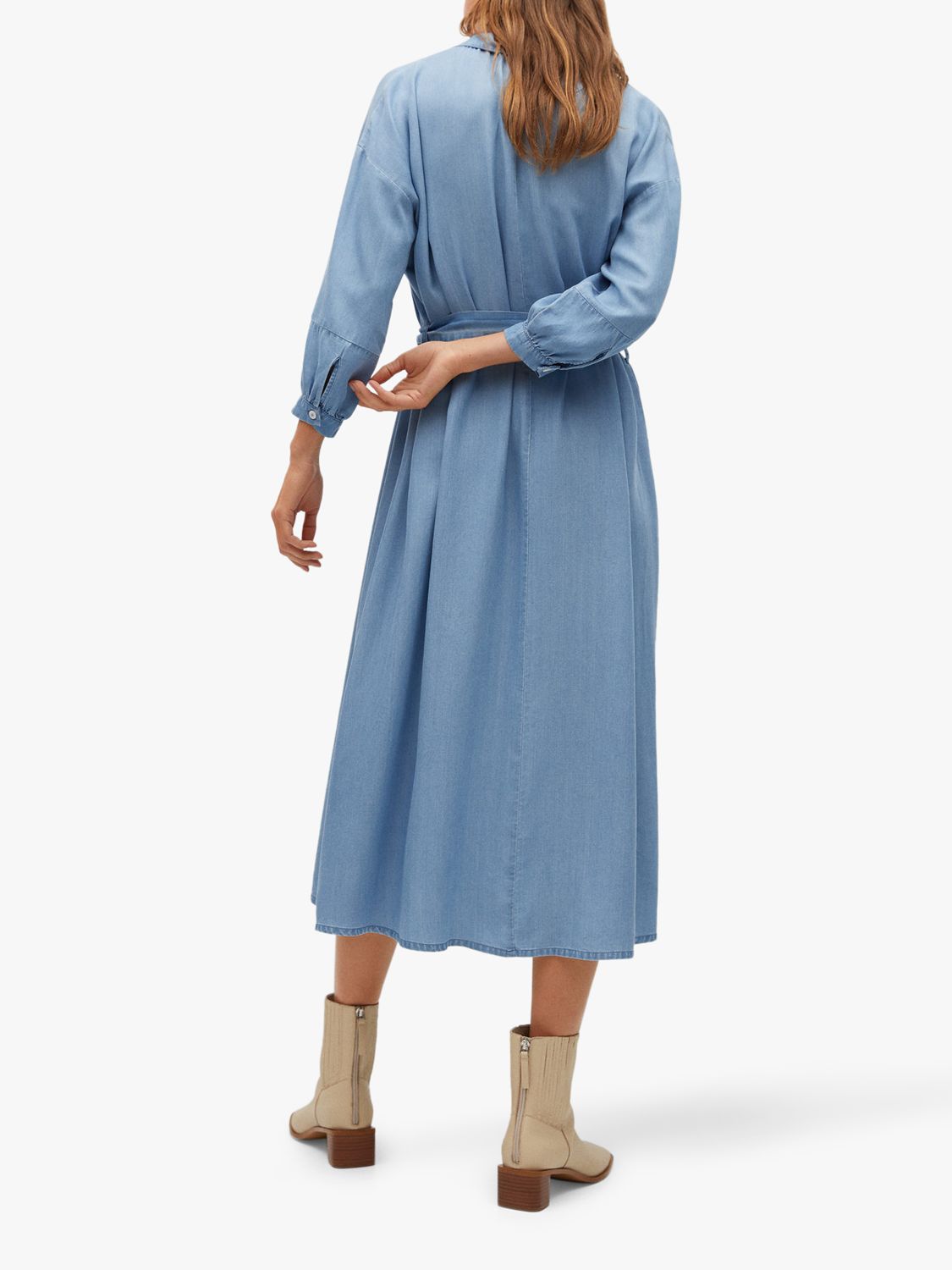 Mango Denim-Look Midi Shirt Dress, Open Blue