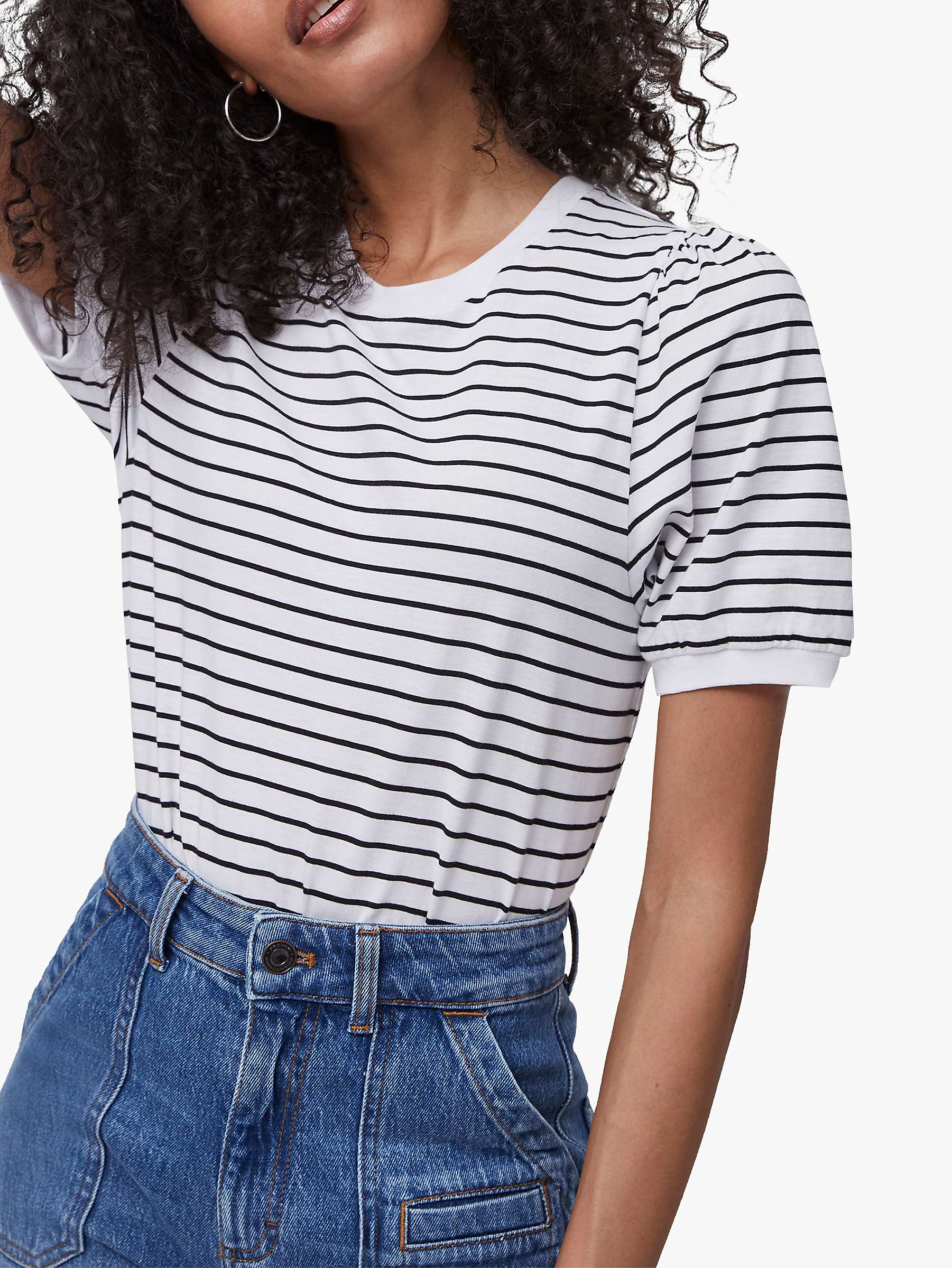 Buy French Connection Puff Sleeve Stripe Top, Summer White/Utility Blue Online at johnlewis.com