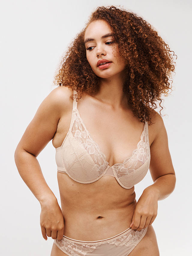 AND/OR Wren Lace Full Support Underwired Plunge Bra, E-G Cup Sizes, Natural