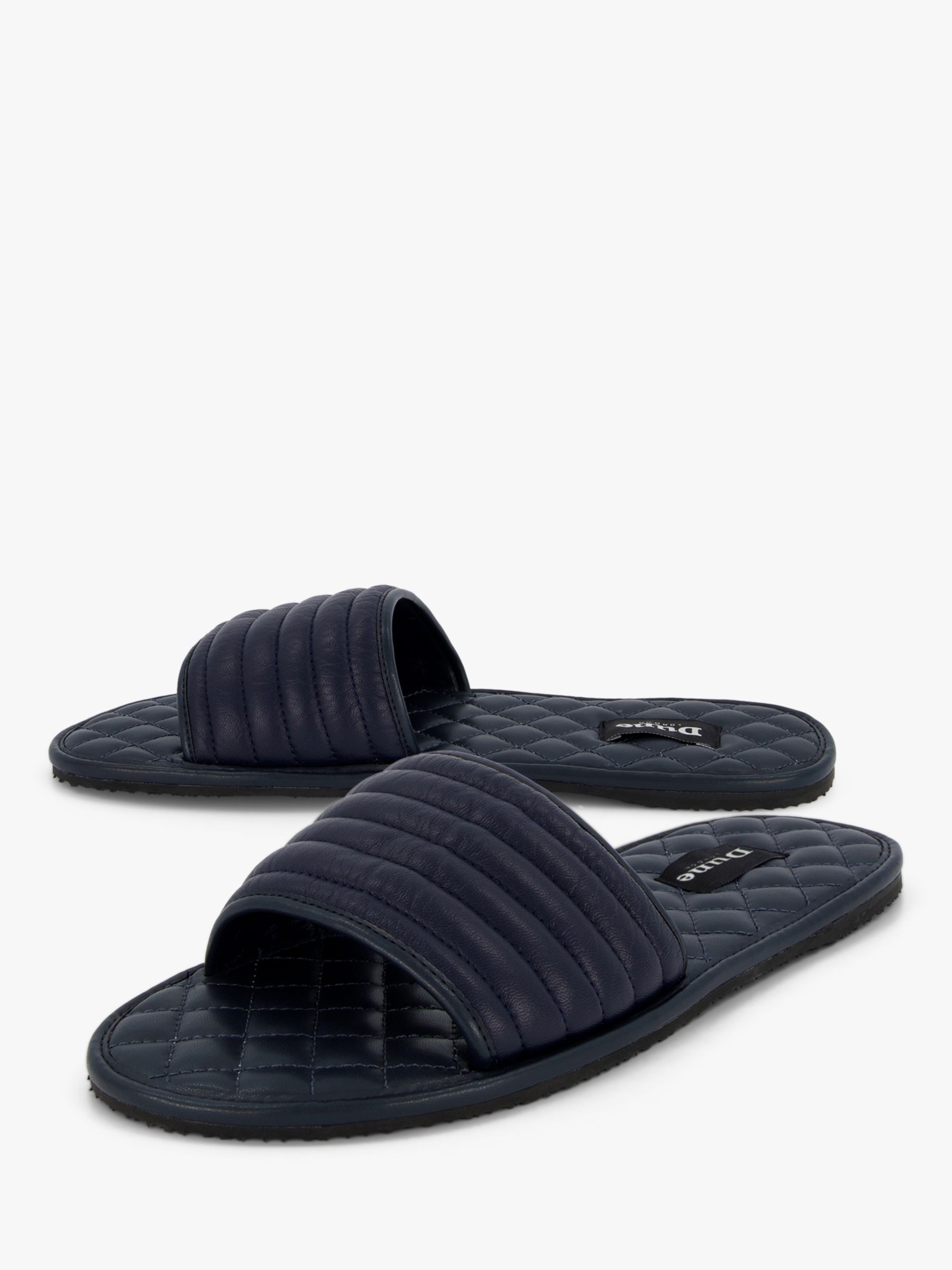 Dune Walters Quilted Leather Sliders, Navy at John Lewis & Partners