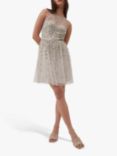 French Connection Elin Embellished Mini Dress, Silver Cloud