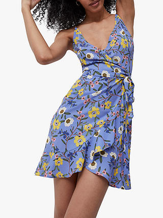French Connection Eloise Floral Print Wrap Dress, Bay Blue/Multi