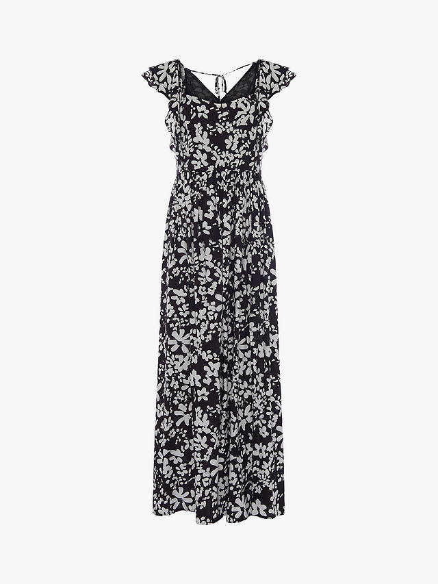 French Connection Floral Drape Strappy Dress, Black/Summer White