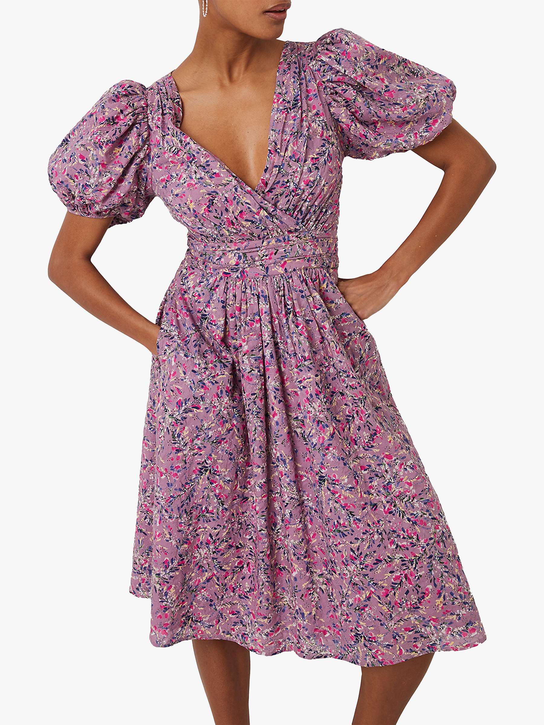Buy French Connection Flores Floral Print Cotton Midi Dress, Mauve Mist/Multi Online at johnlewis.com
