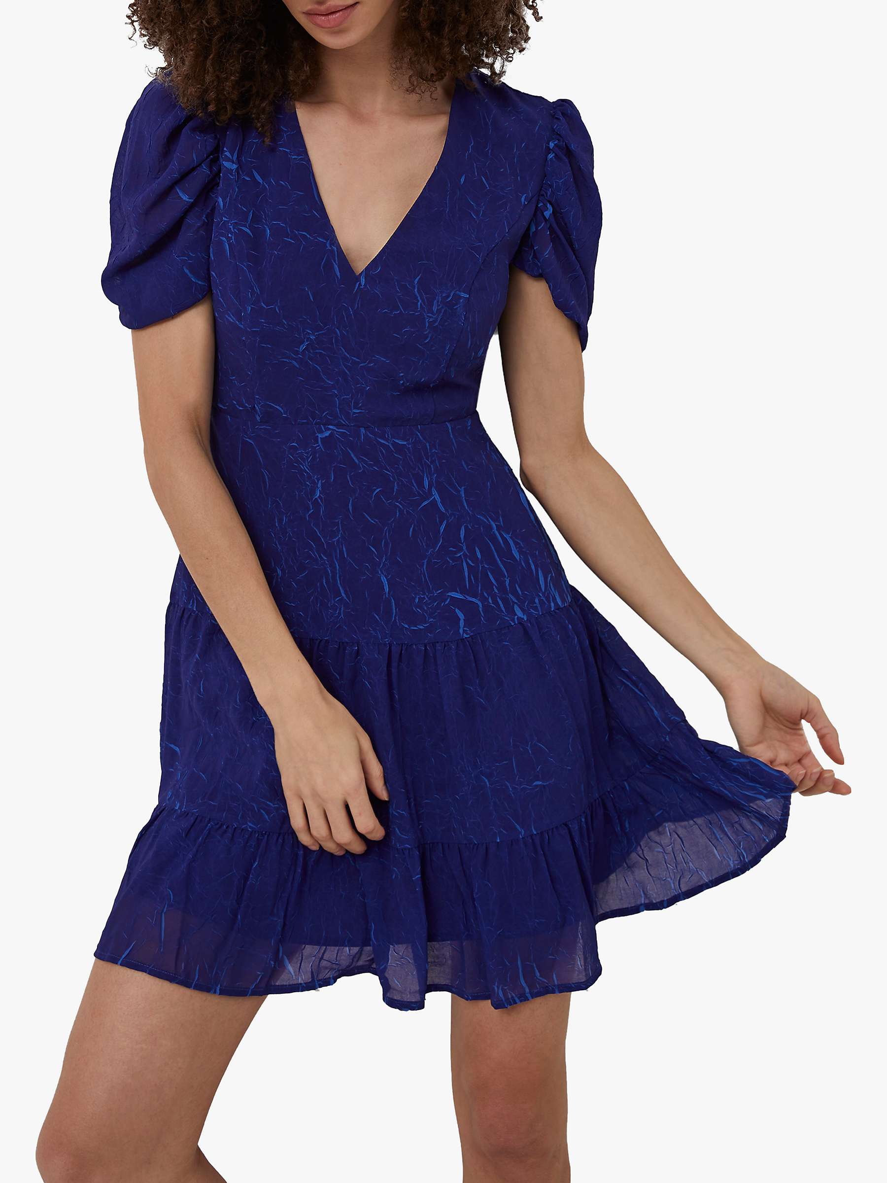 Buy French Connection Calandra Puff Sleeve Abstract Print Dress, Blue Online at johnlewis.com