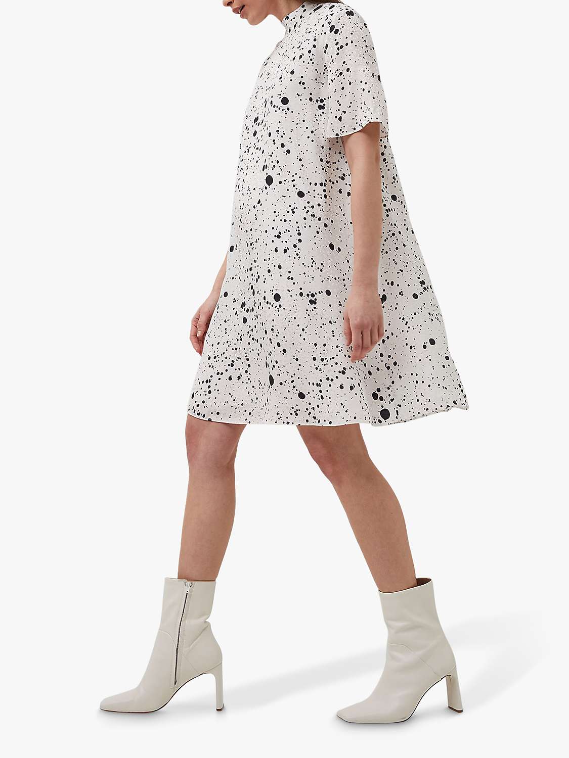 Buy French Connection Droplet Abstract Print Draped Dress, Summer White/Black Online at johnlewis.com