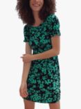 French Connection Floral Print T-Shirt Dress, Black/Palm Green