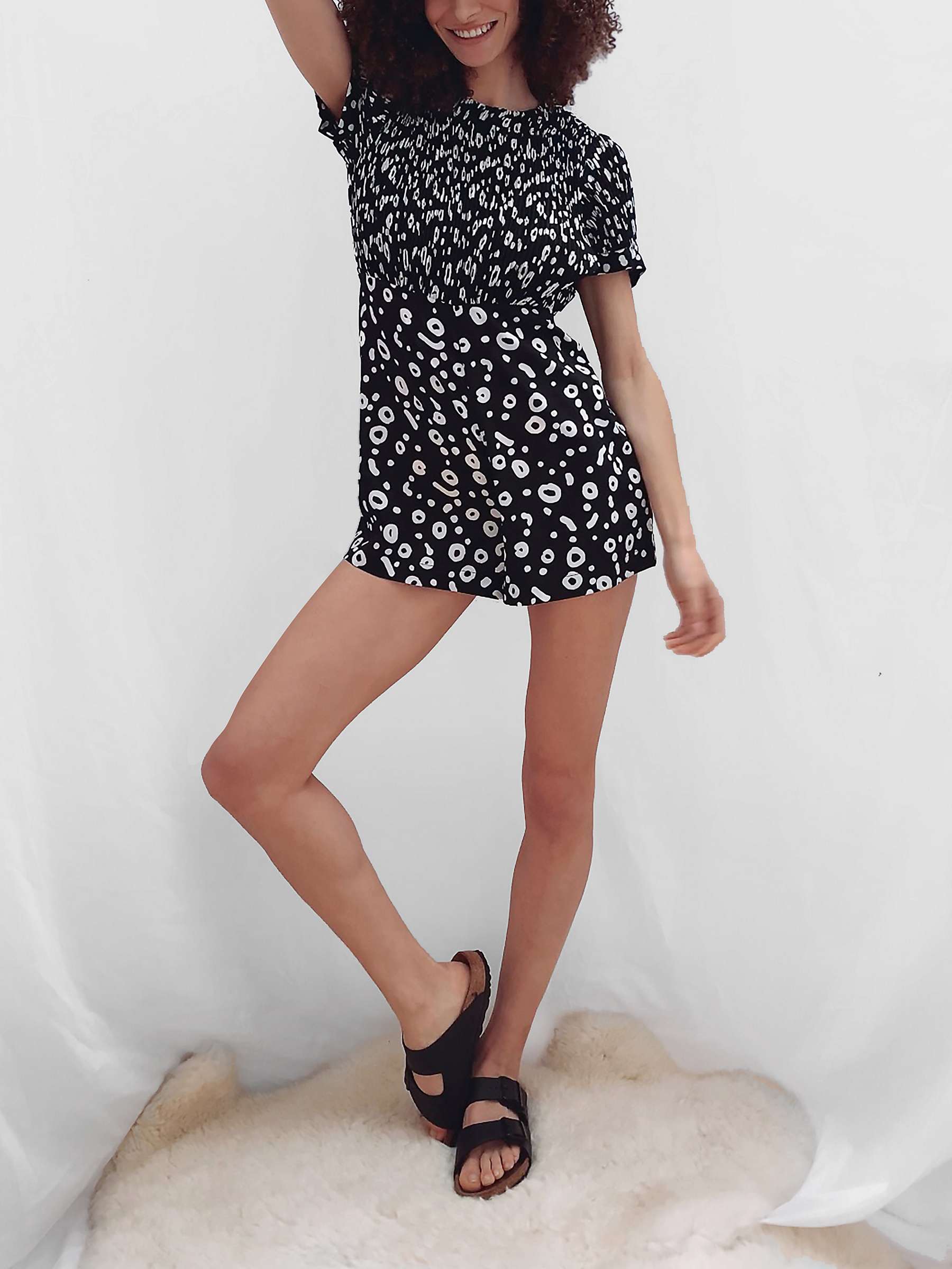 Buy French Connection Doe Crepe Playsuit, Black/Summer White Online at johnlewis.com