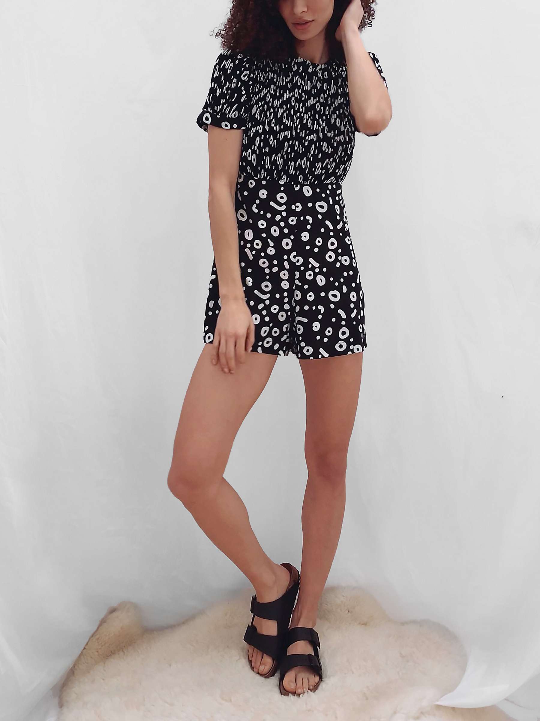 Buy French Connection Doe Crepe Playsuit, Black/Summer White Online at johnlewis.com