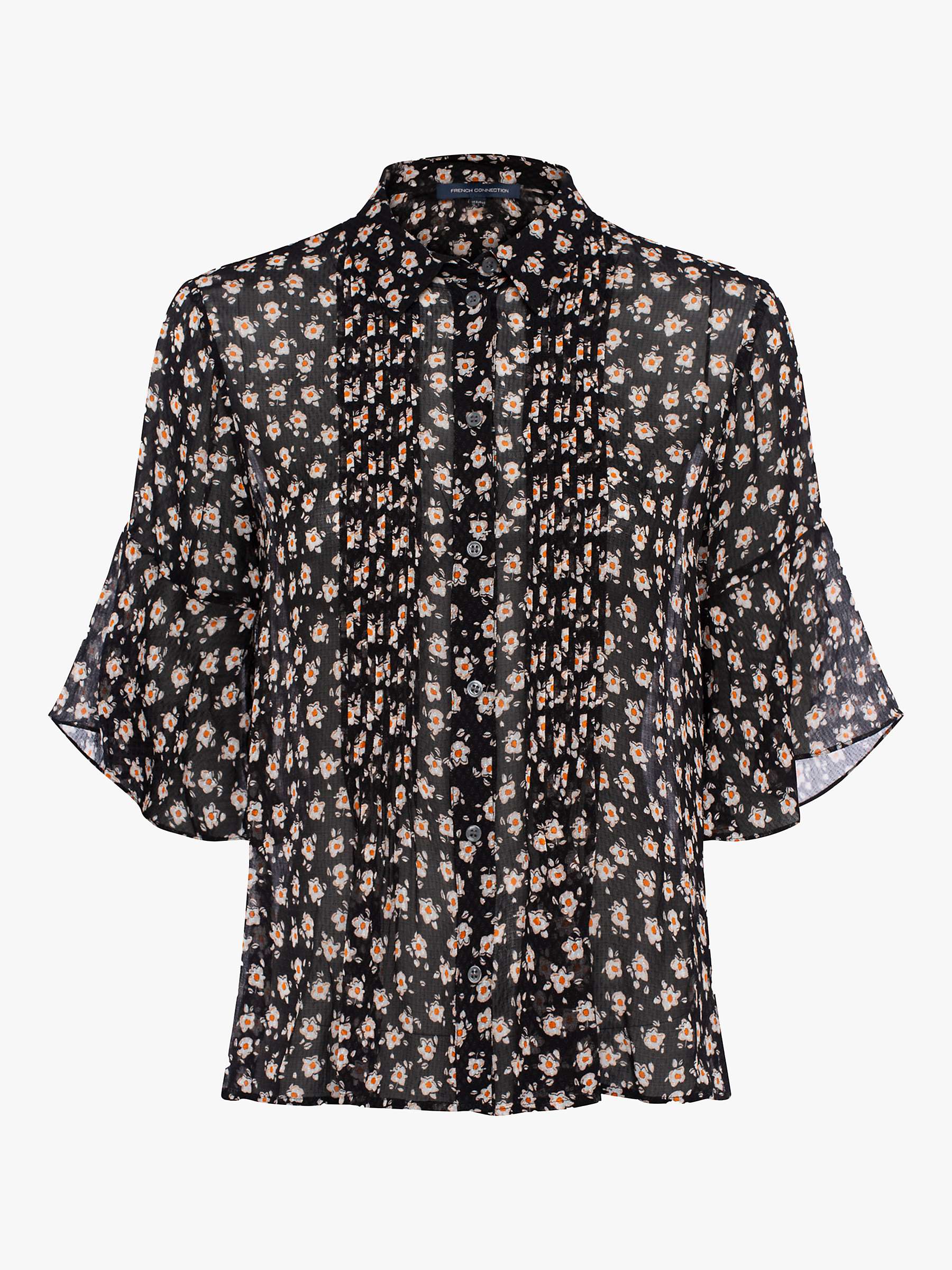 Buy French Connection Aura Ditsy Pintuck Blouse, Black/Multi Online at johnlewis.com
