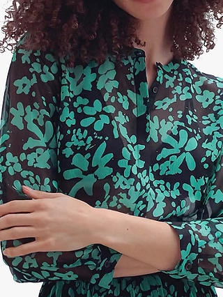 French Connection Floral Print Blouse, Palm Green/Black