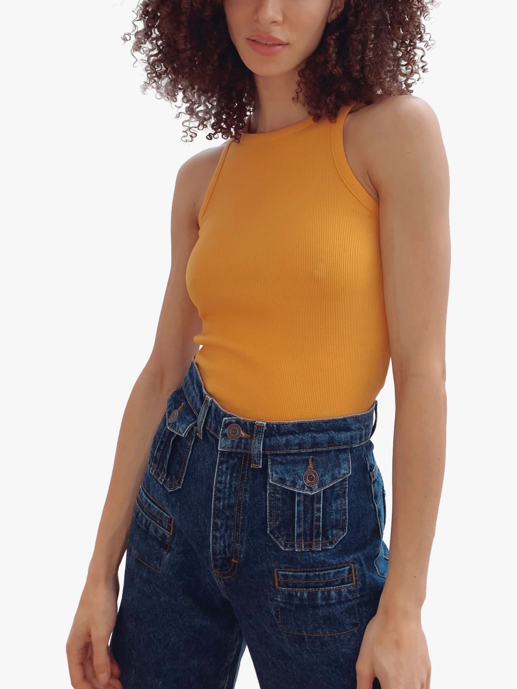 French Connection Rasha Ribbed Jersey Tank Top, Beeswax Orange